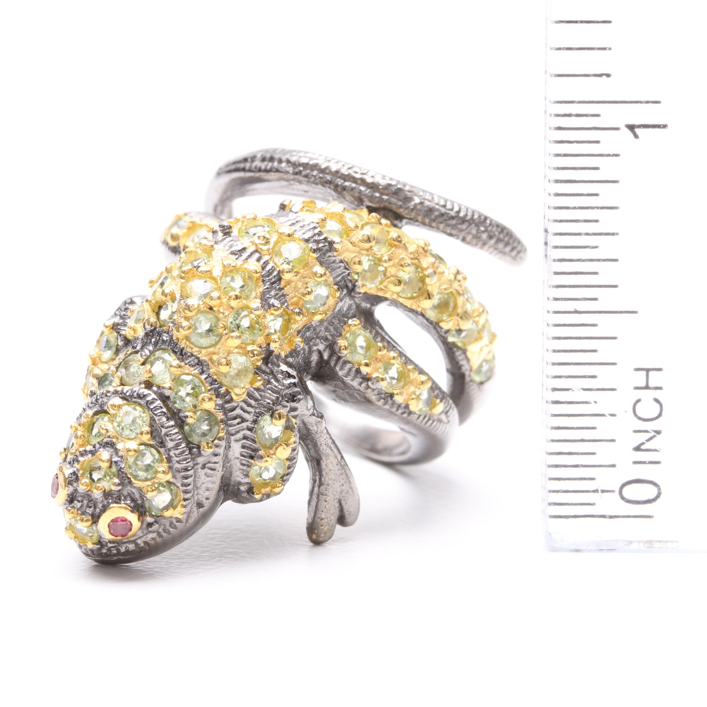 Sterling Silver Peridot and Rhodolite Garnet Salamander Ring