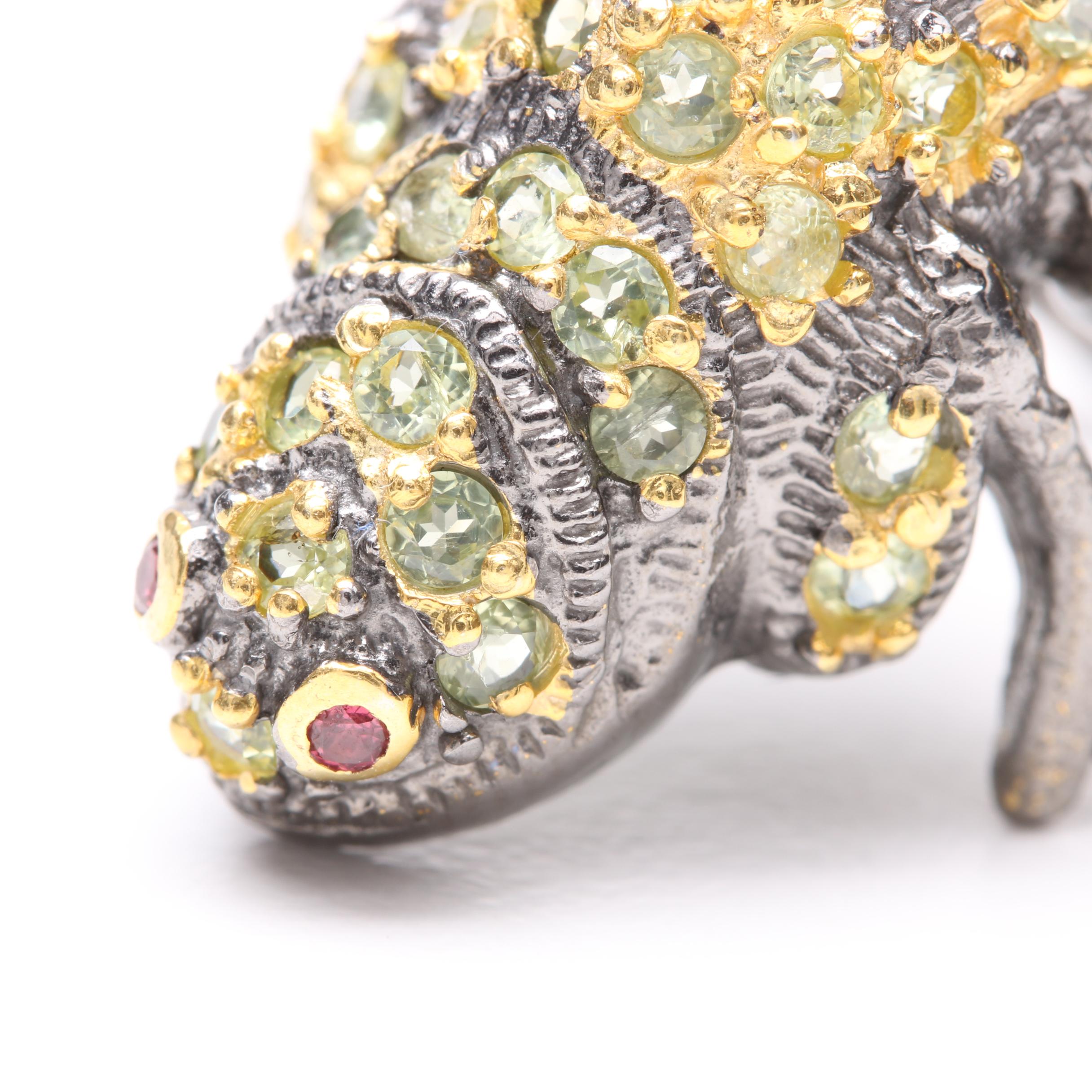 Sterling Silver Peridot and Rhodolite Garnet Salamander Ring