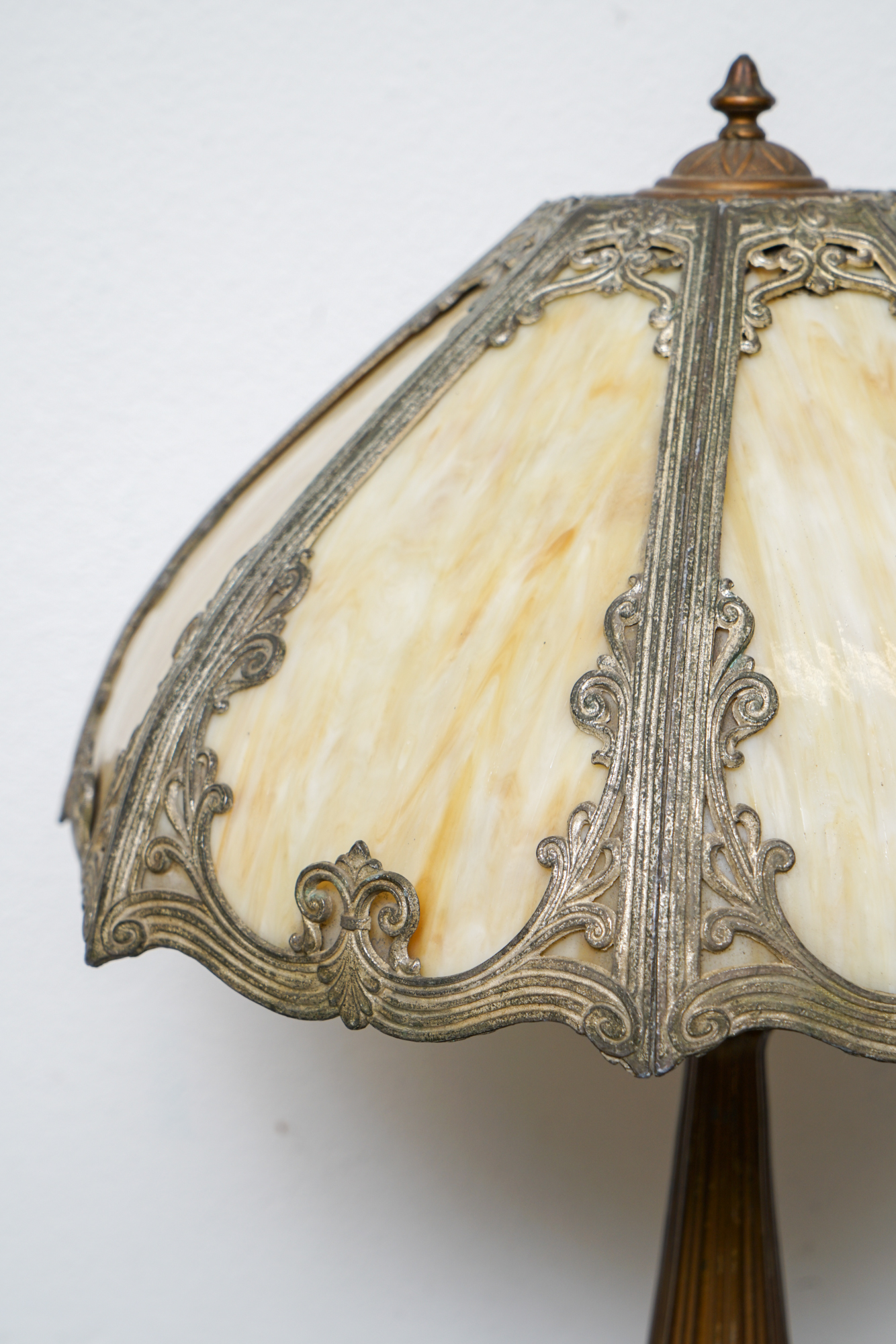 Antique Art Nouveau Slag Glass Table Lamp