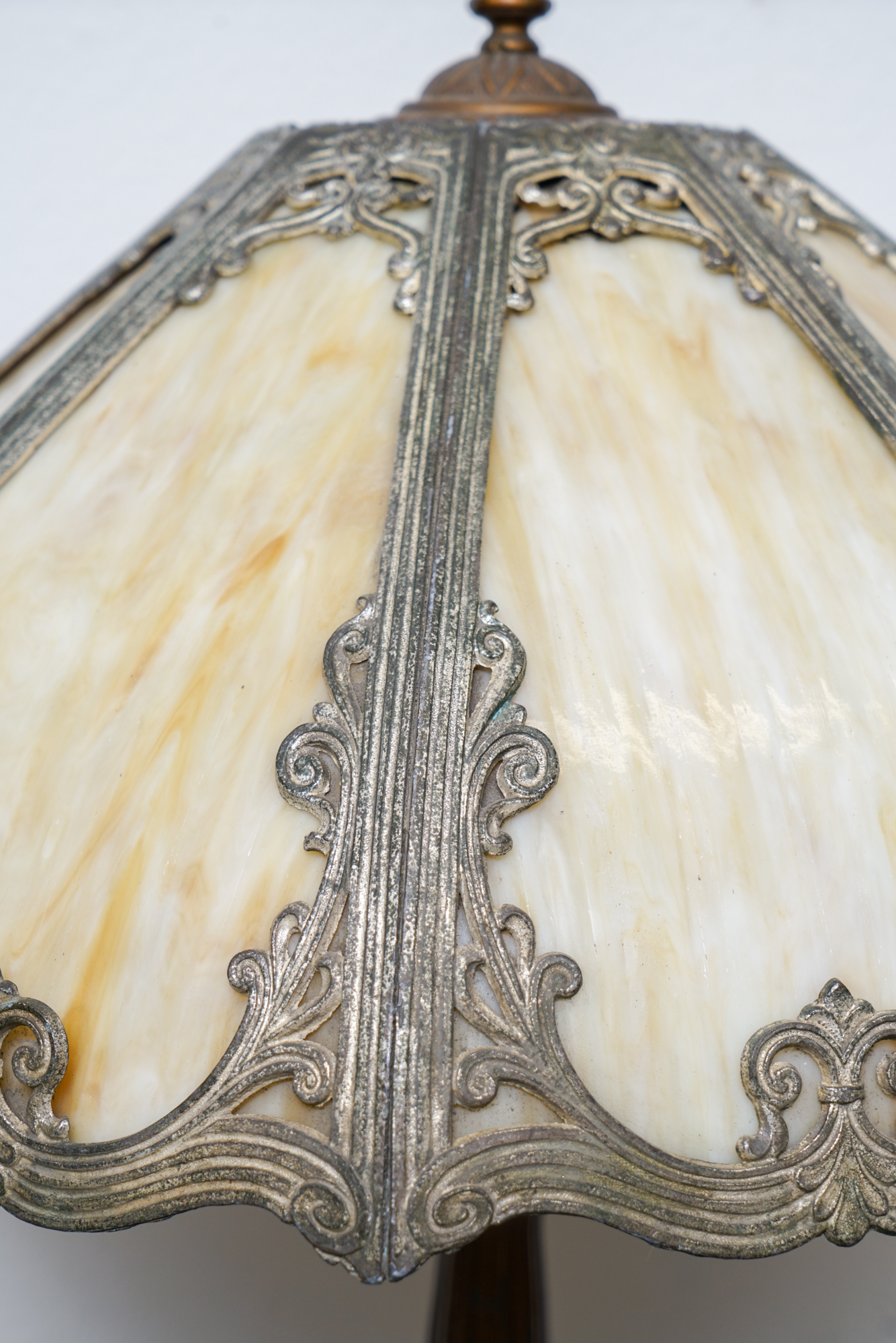 Antique Art Nouveau Slag Glass Table Lamp