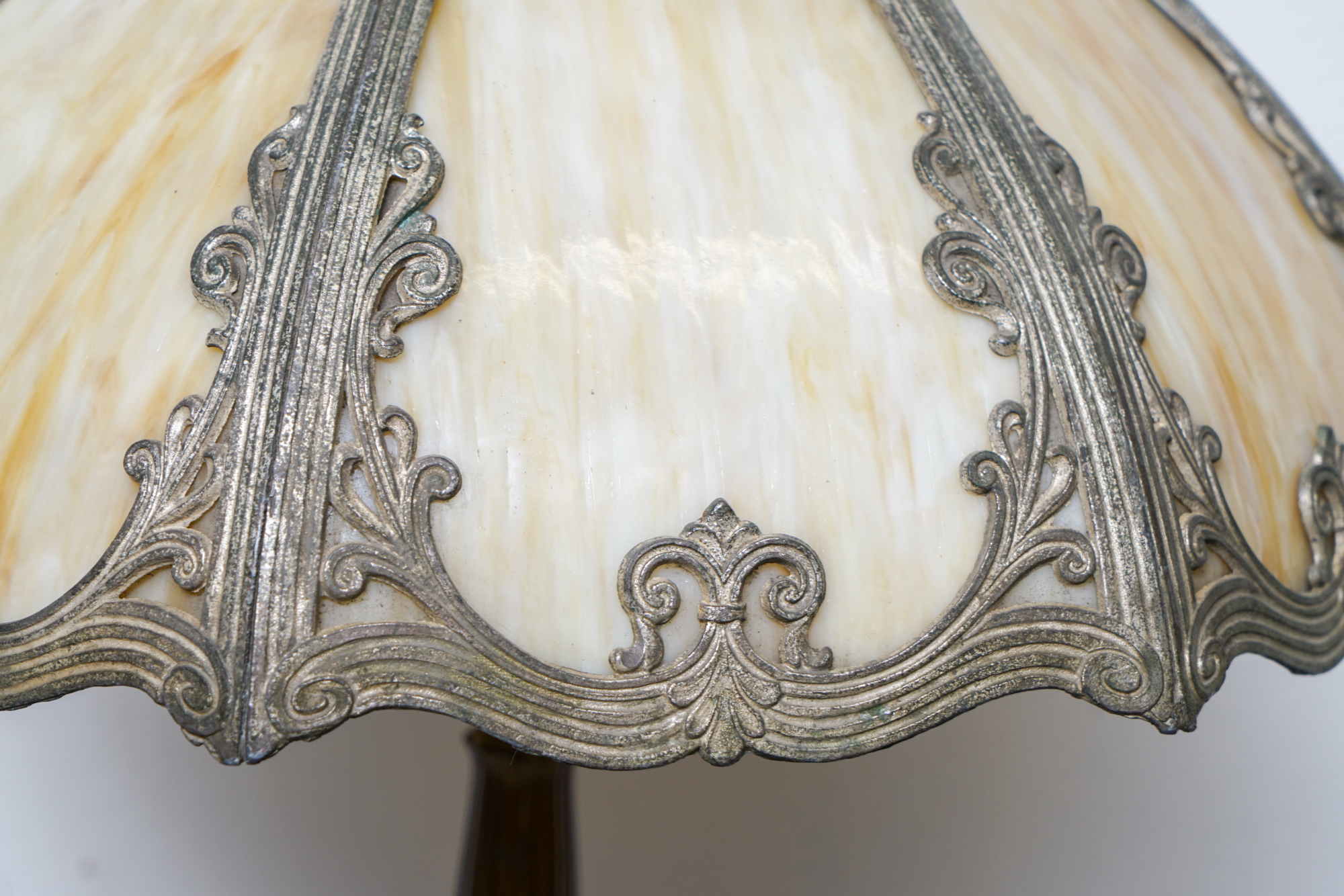 Antique Art Nouveau Slag Glass Table Lamp