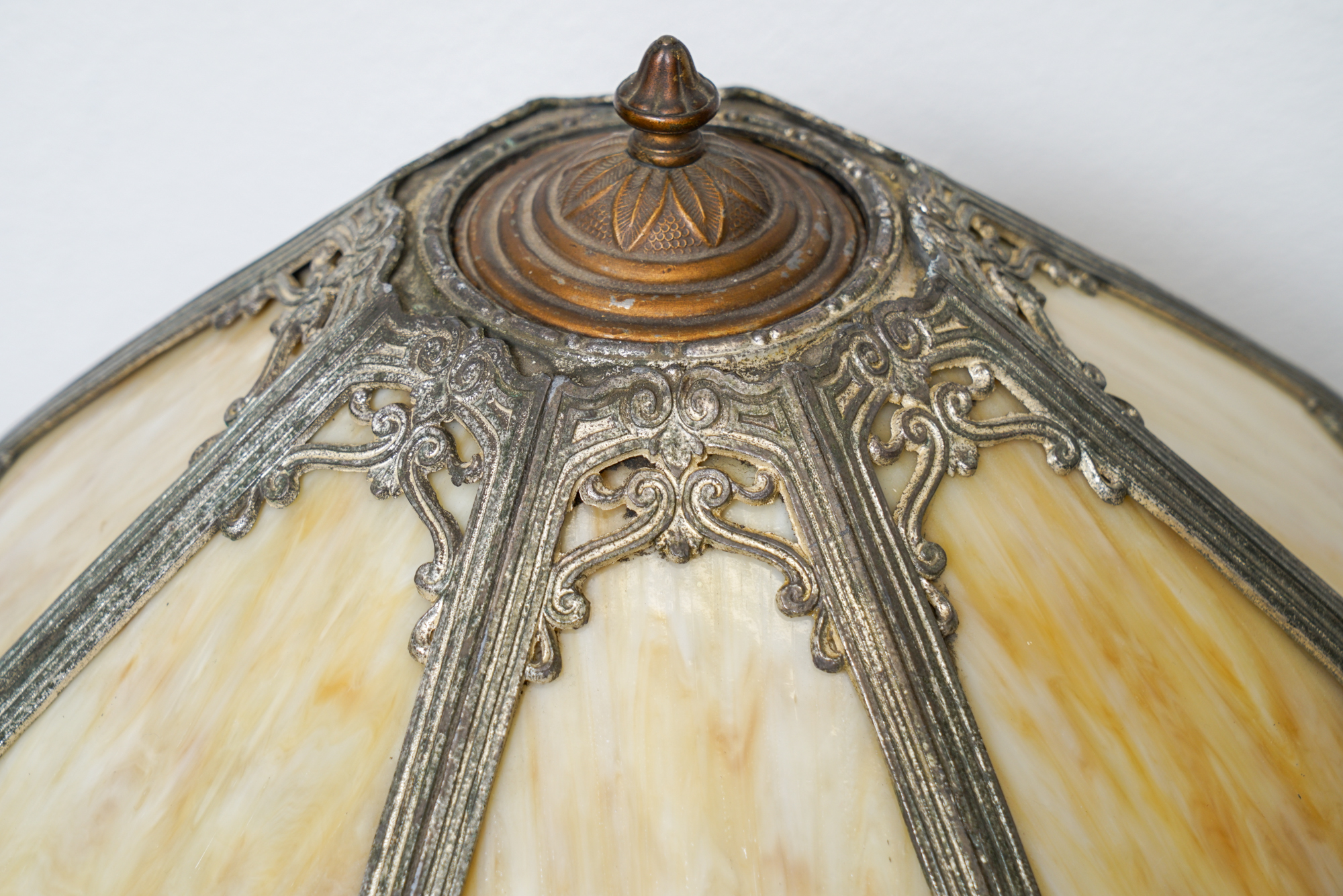 Antique Art Nouveau Slag Glass Table Lamp