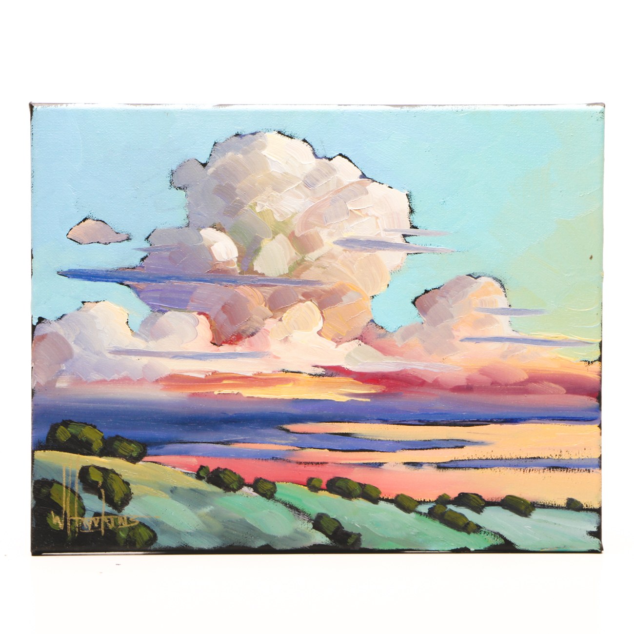 William Hawkins Oil Painting on Canvas of Clouds over Landscape