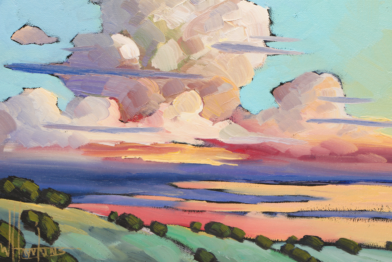 William Hawkins Oil Painting on Canvas of Clouds over Landscape