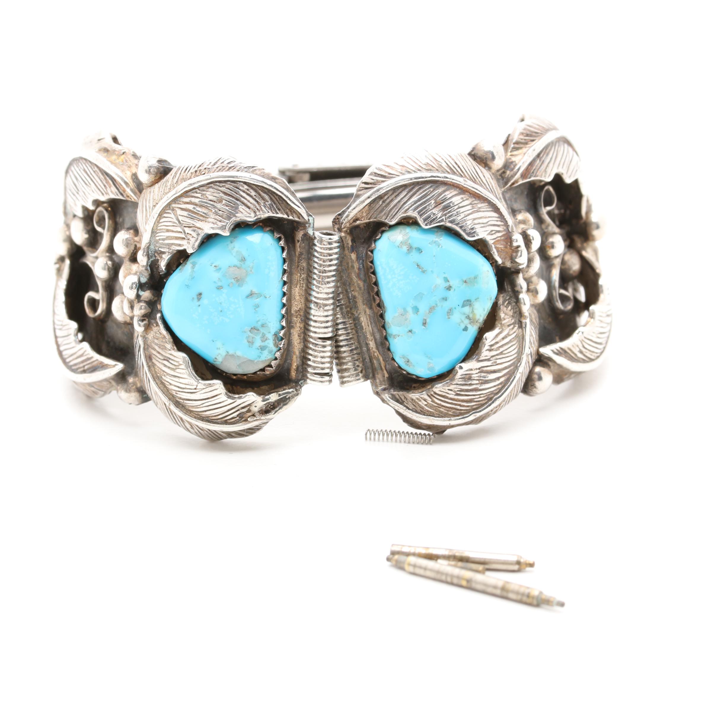 Annie Eagle Navajo Diné Sterling Silver Turquoise Watch Bracelet Tips