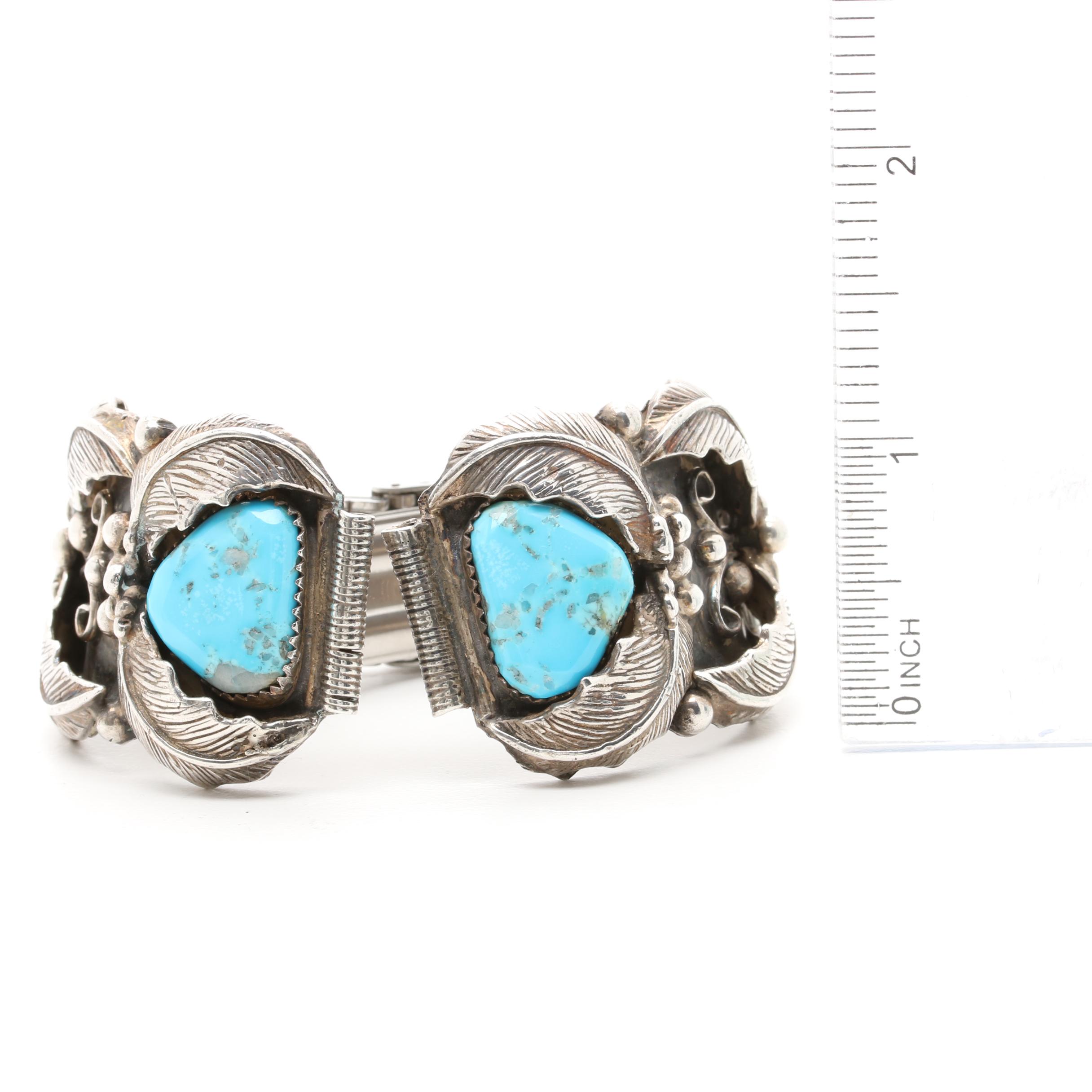 Annie Eagle Navajo Diné Sterling Silver Turquoise Watch Bracelet Tips