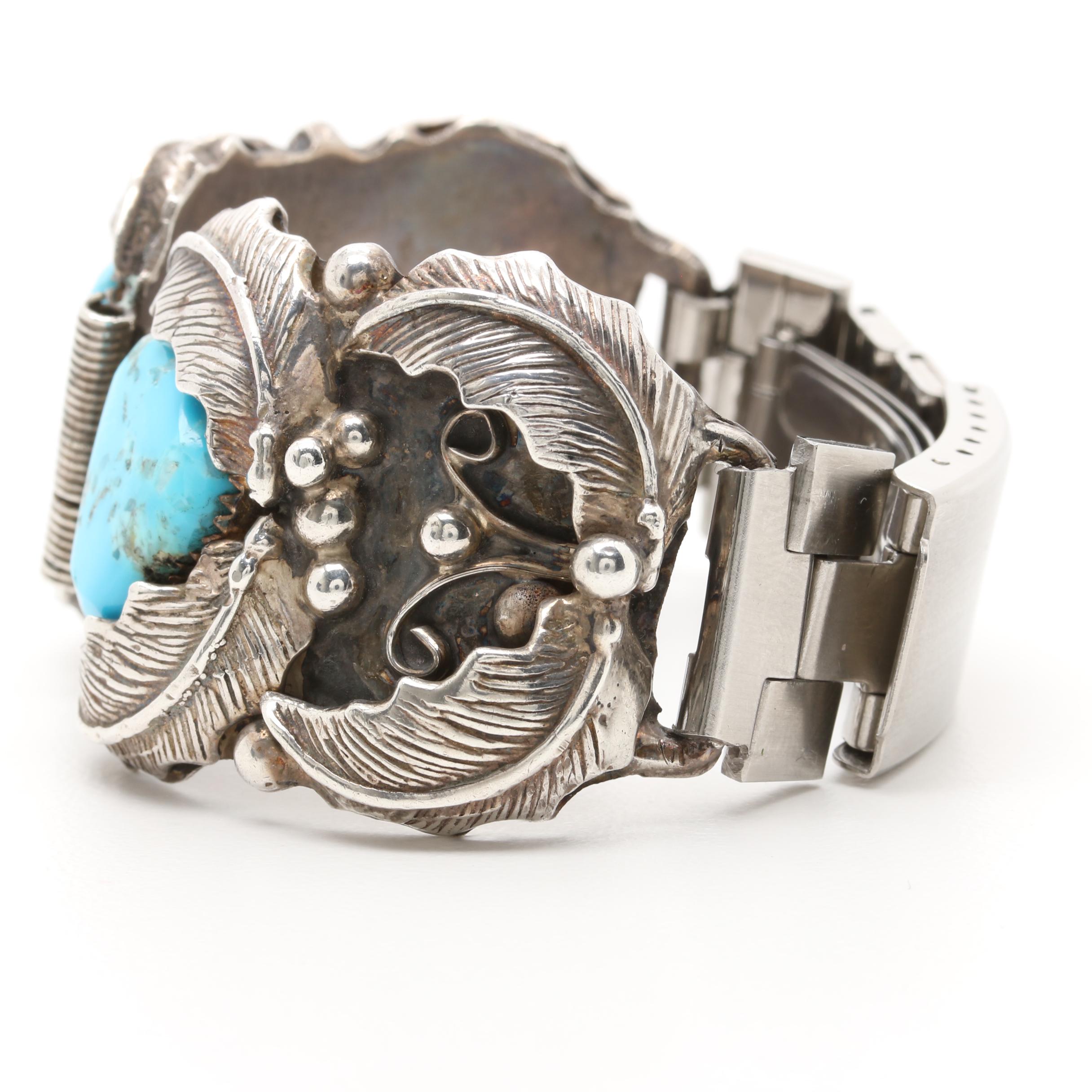 Annie Eagle Navajo Diné Sterling Silver Turquoise Watch Bracelet Tips