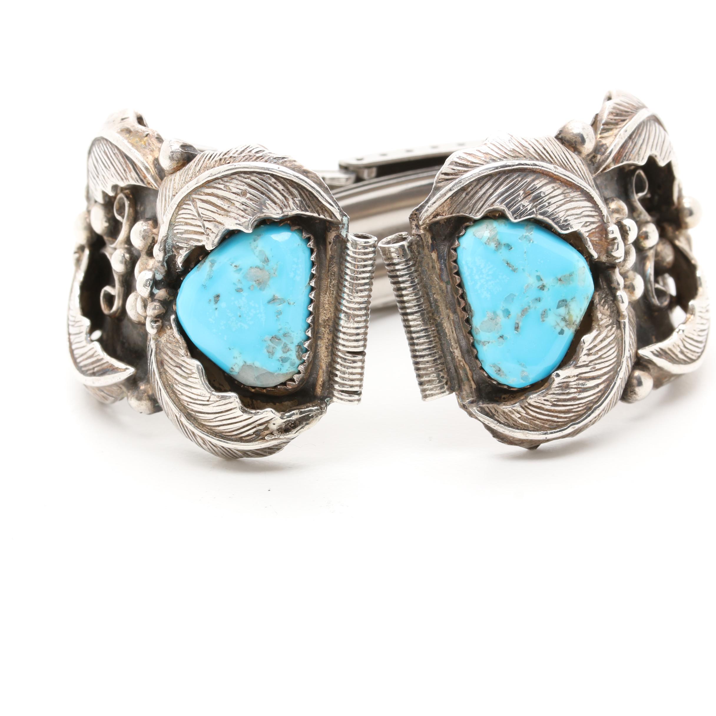 Annie Eagle Navajo Diné Sterling Silver Turquoise Watch Bracelet Tips