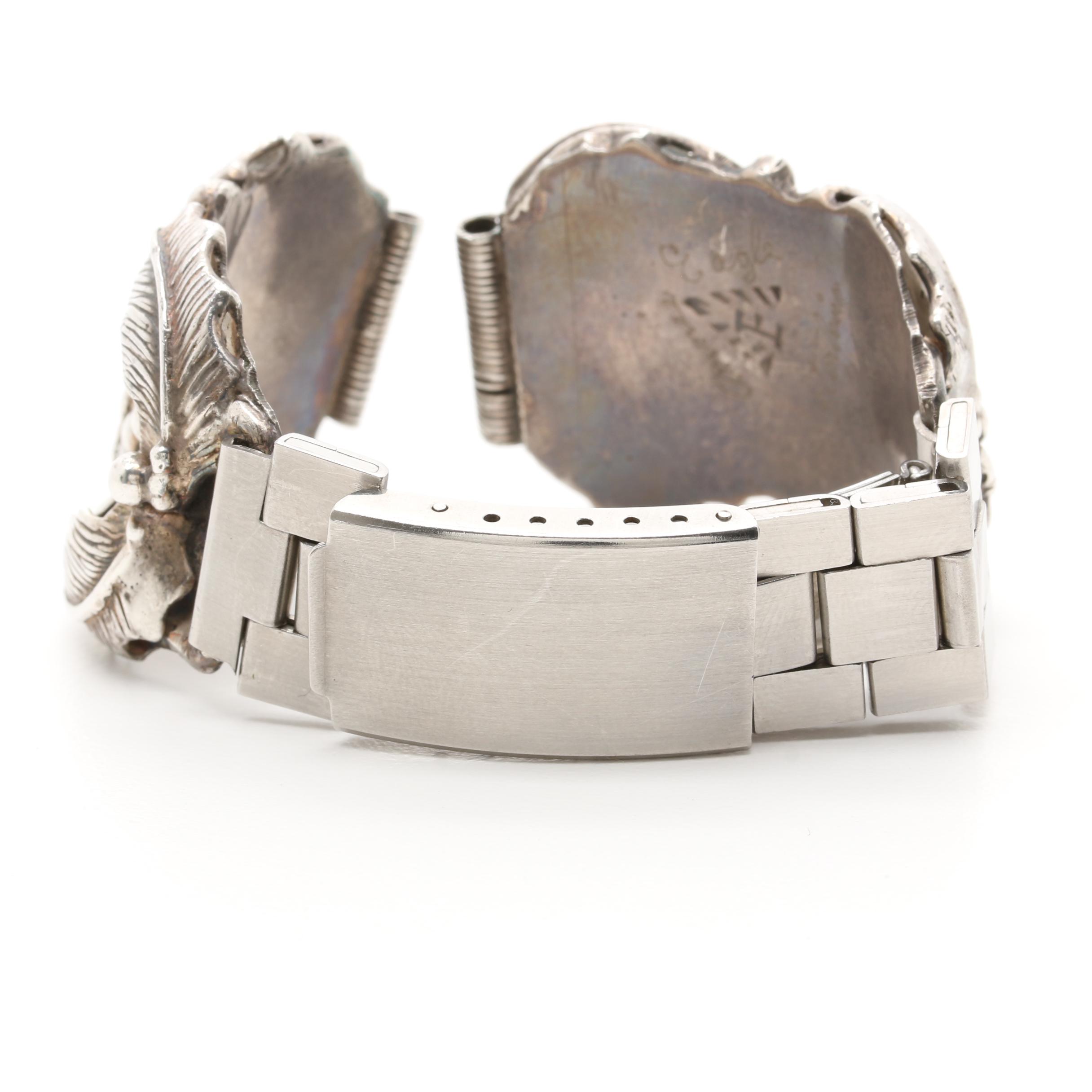 Annie Eagle Navajo Diné Sterling Silver Turquoise Watch Bracelet Tips