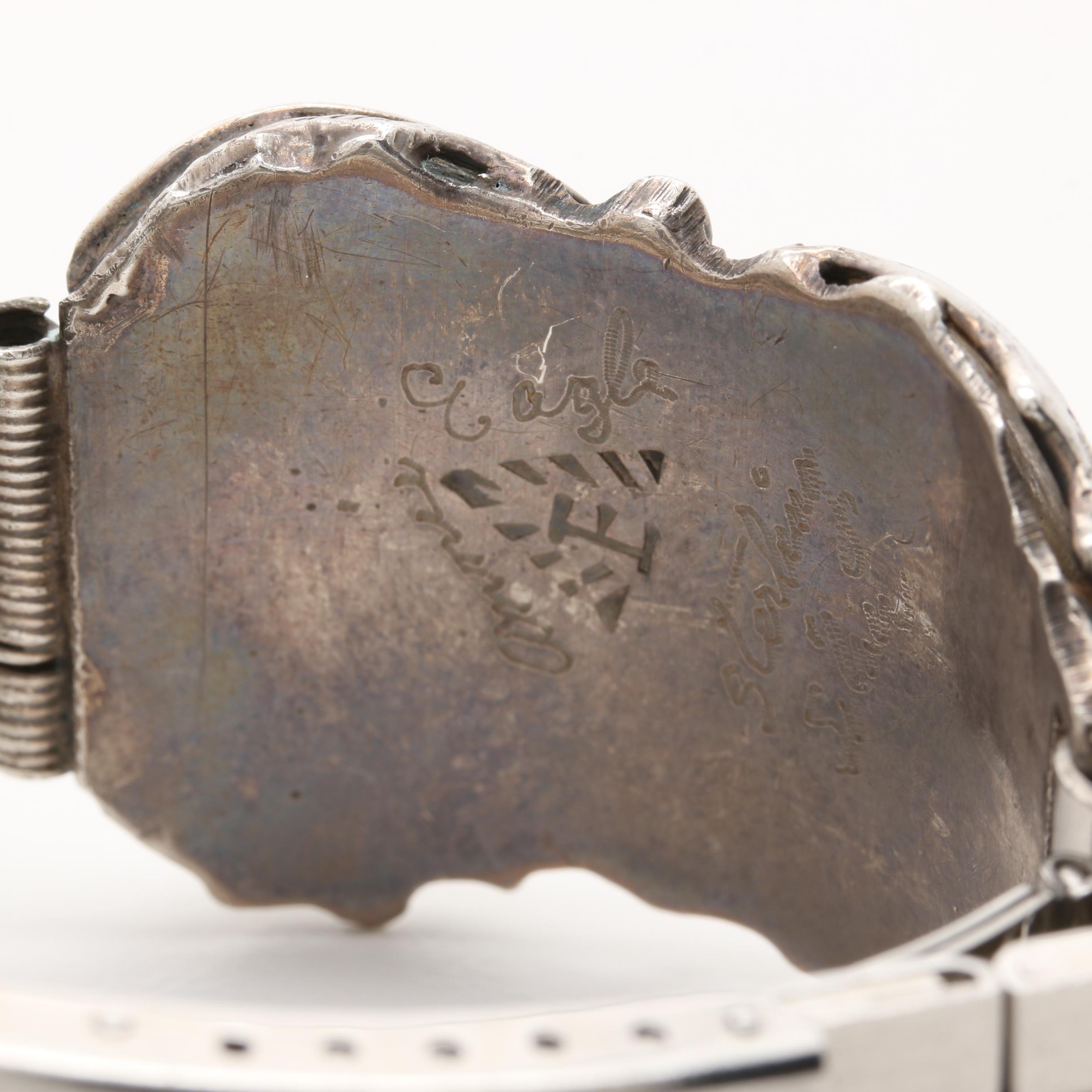 Annie Eagle Navajo Diné Sterling Silver Turquoise Watch Bracelet Tips