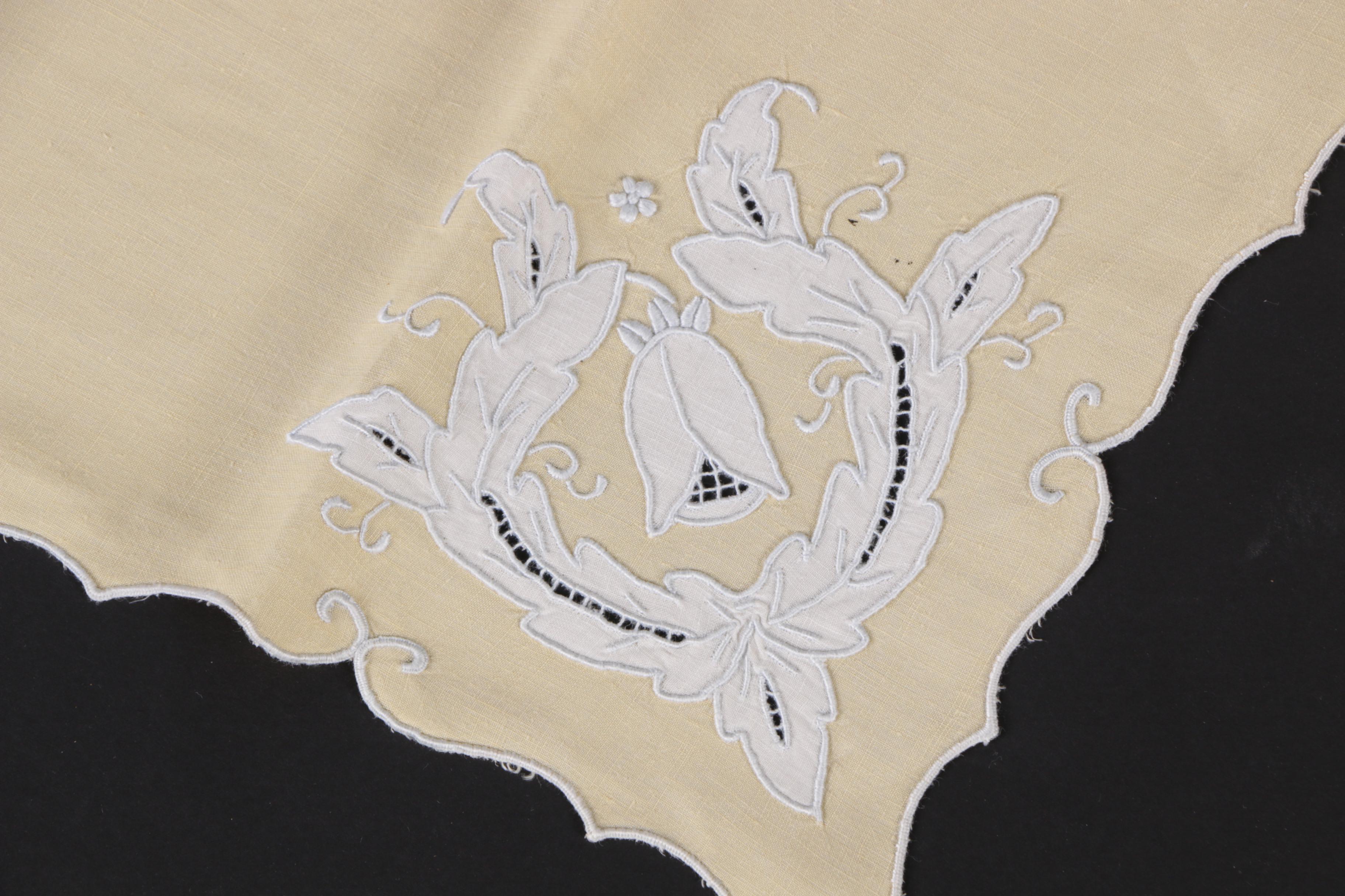 Vintage Yellow Embroidered Tablecloth and Napkin Sets