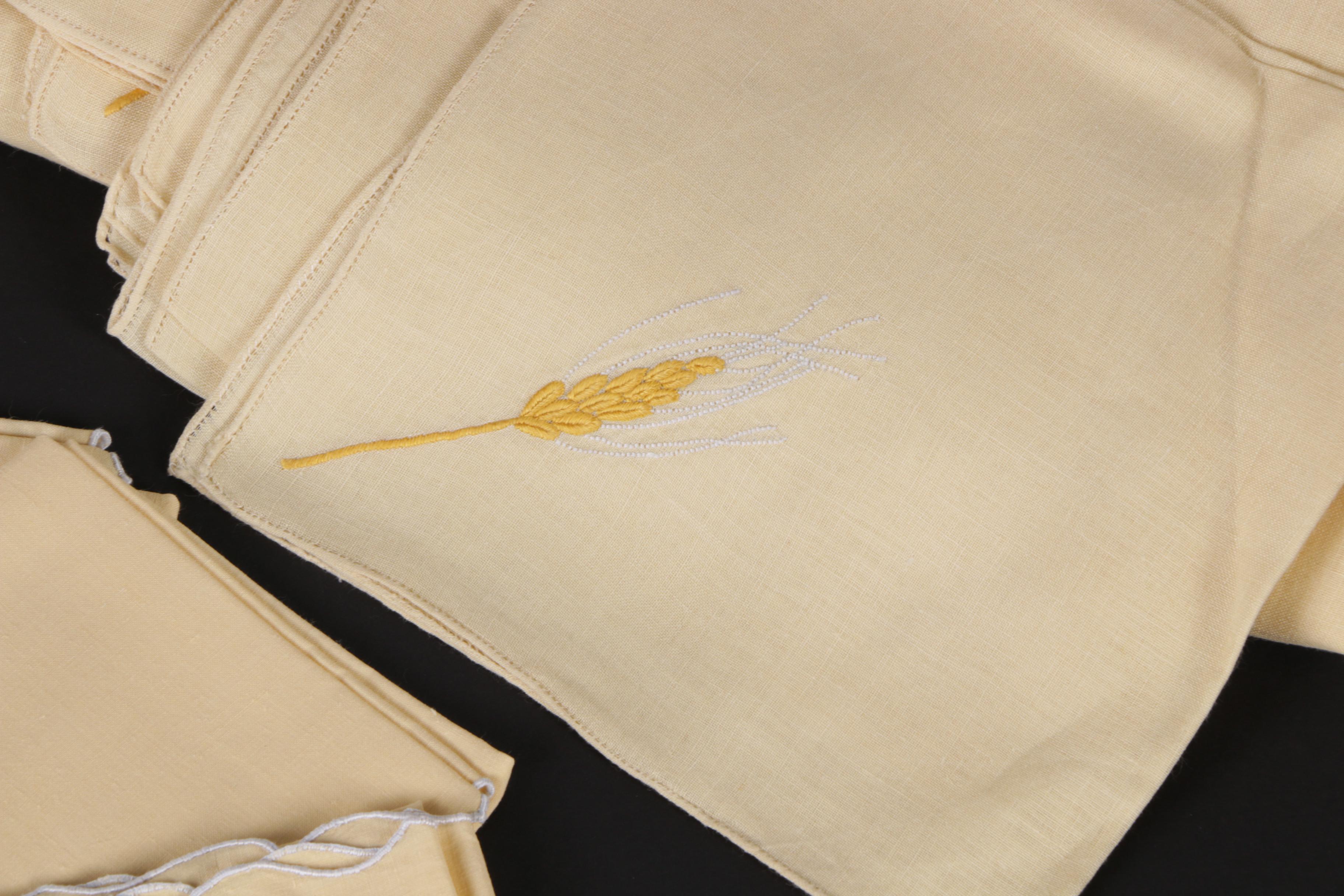 Vintage Yellow Embroidered Tablecloth and Napkin Sets