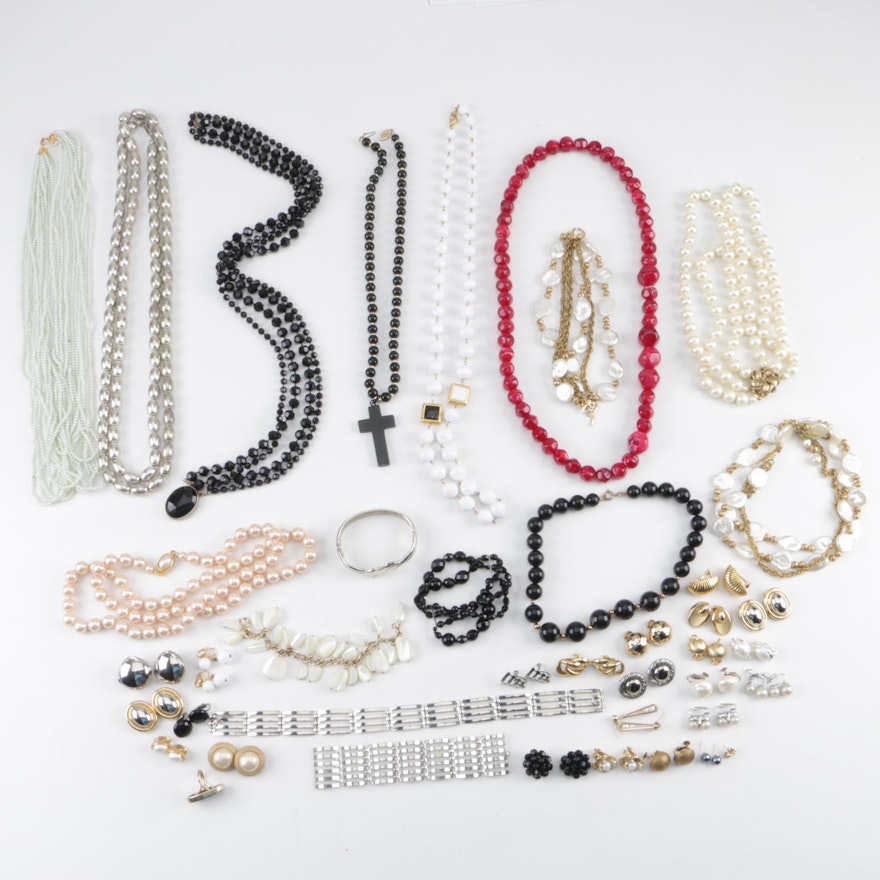 Assortment of Glass and Imitation Pearl Jewelry Featuring Coro