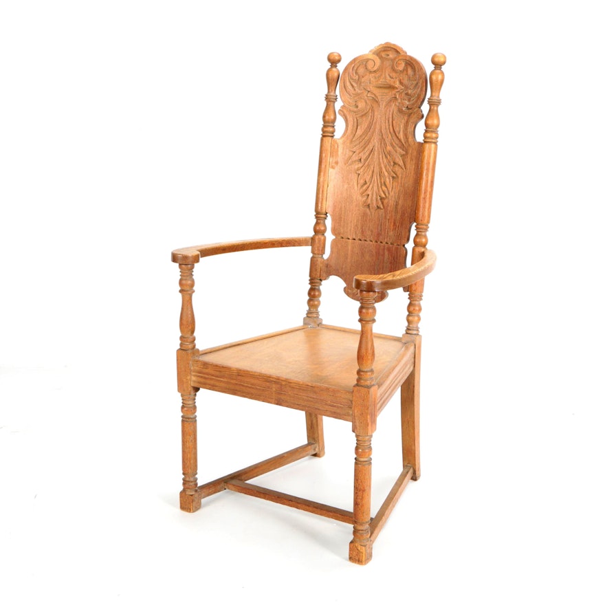 Antique Oak Throne Chair