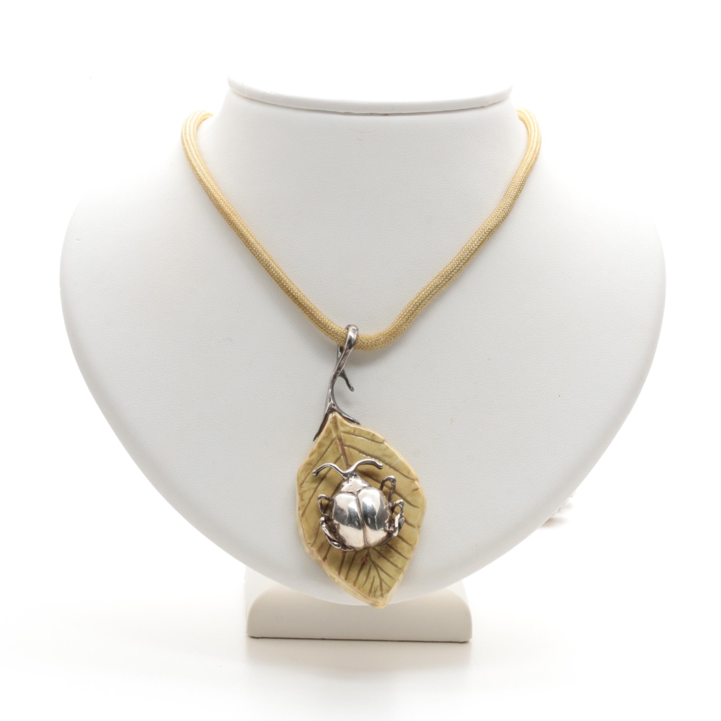 Vintage Sandra Pailet Sterling Silver Ceramic Necklace