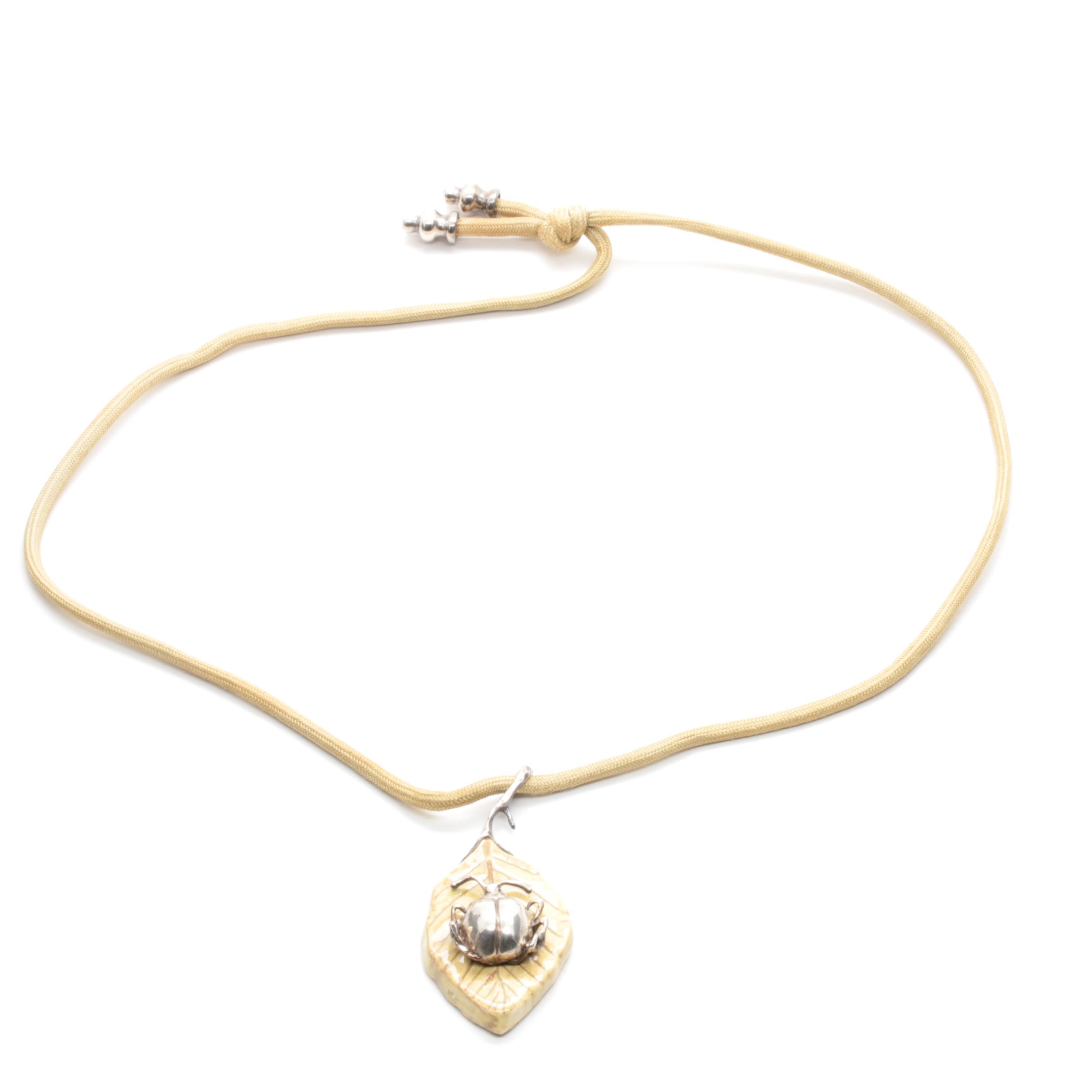 Vintage Sandra Pailet Sterling Silver Ceramic Necklace