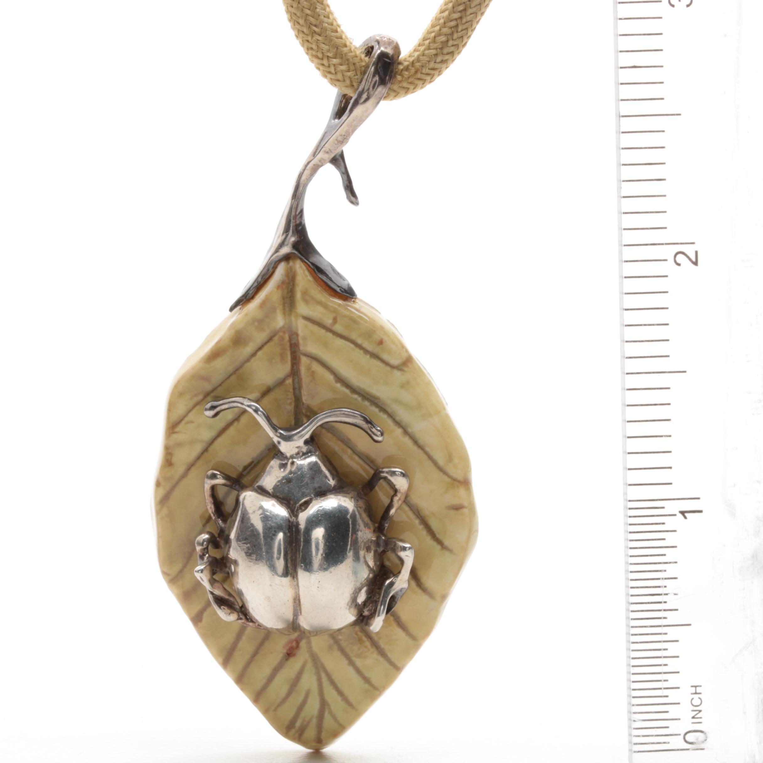 Vintage Sandra Pailet Sterling Silver Ceramic Necklace