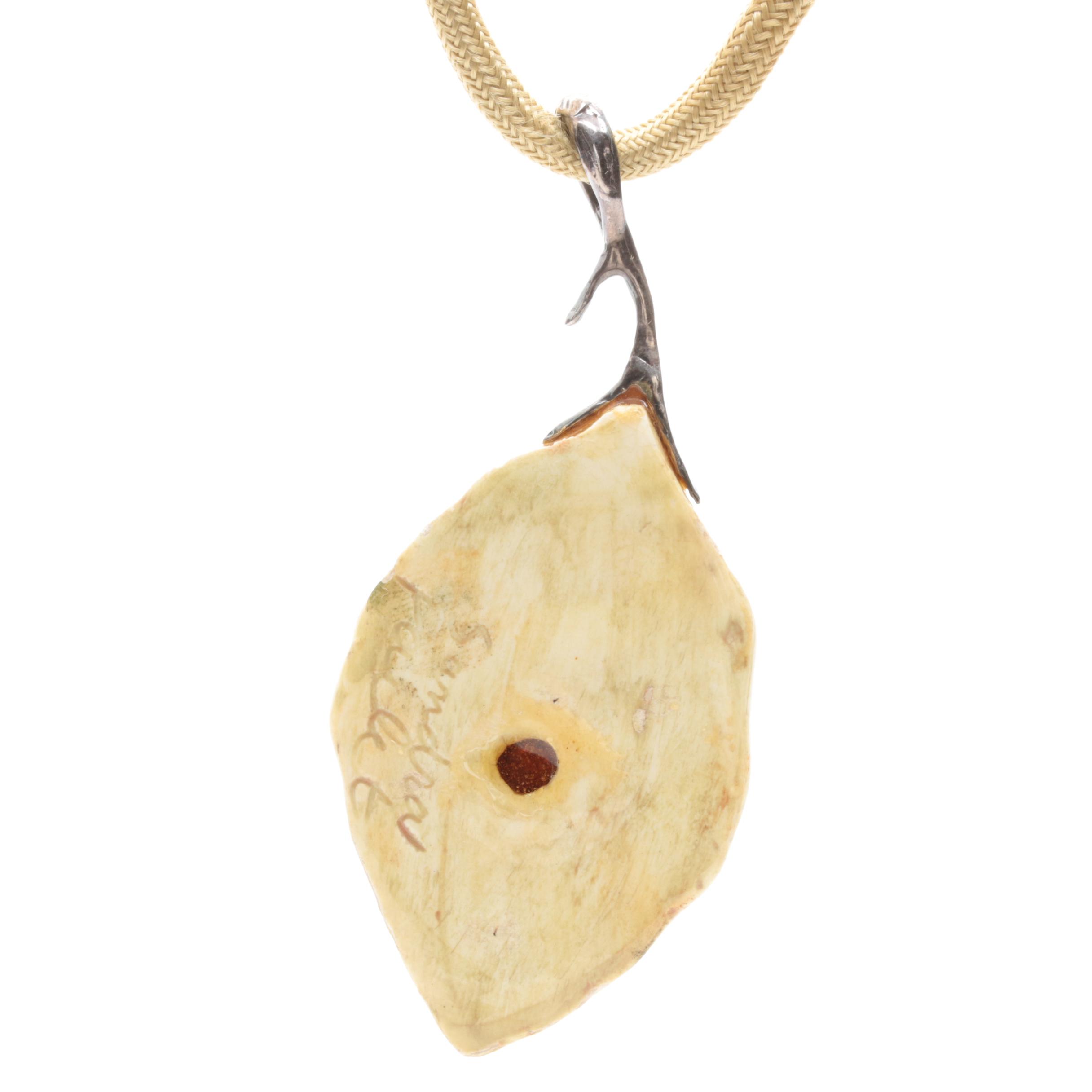 Vintage Sandra Pailet Sterling Silver Ceramic Necklace