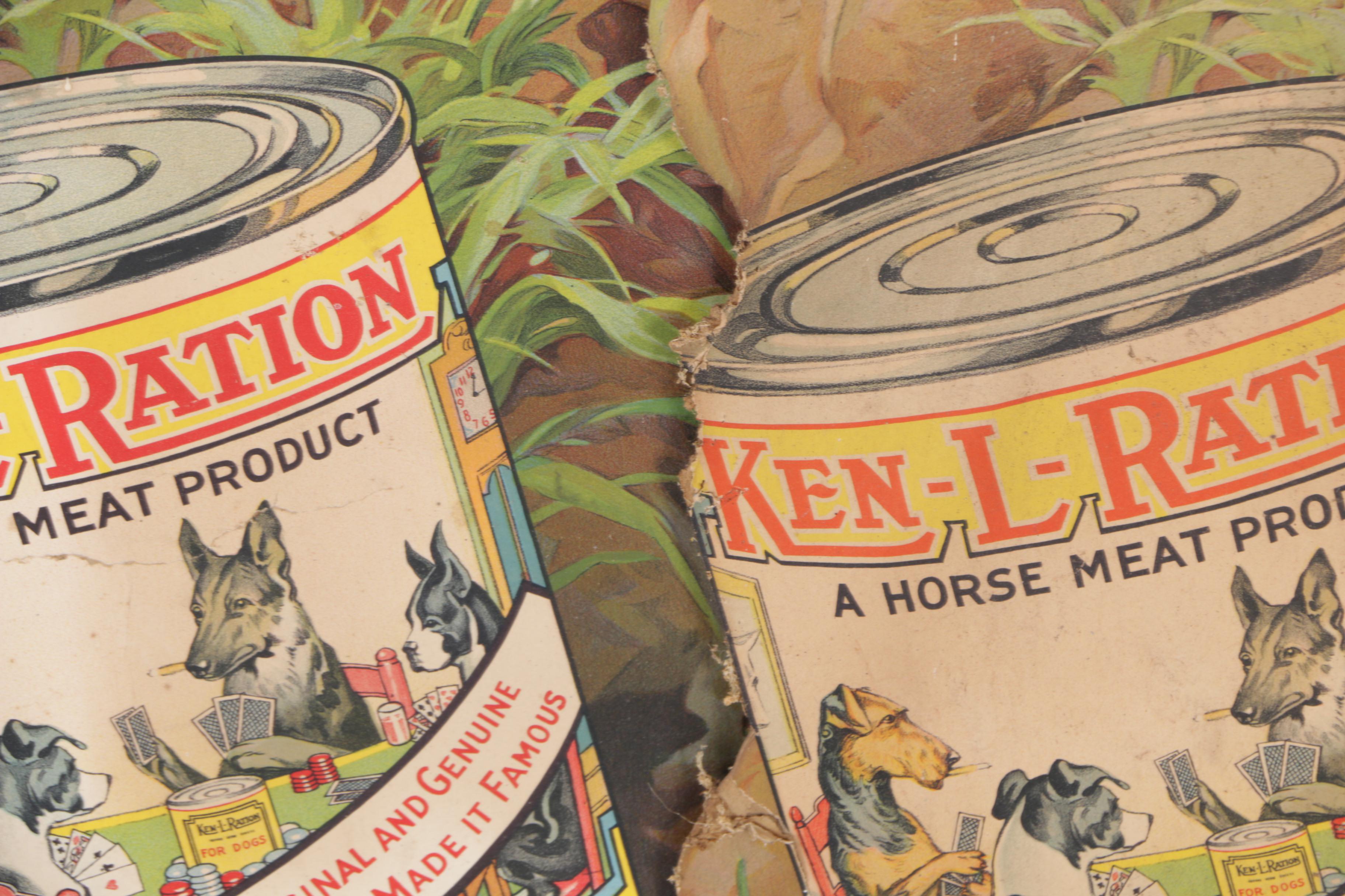 Vintage Ken-L-Ration Dog Food Advertisement Signs Featuring Rin-Tin-Tin Jr.