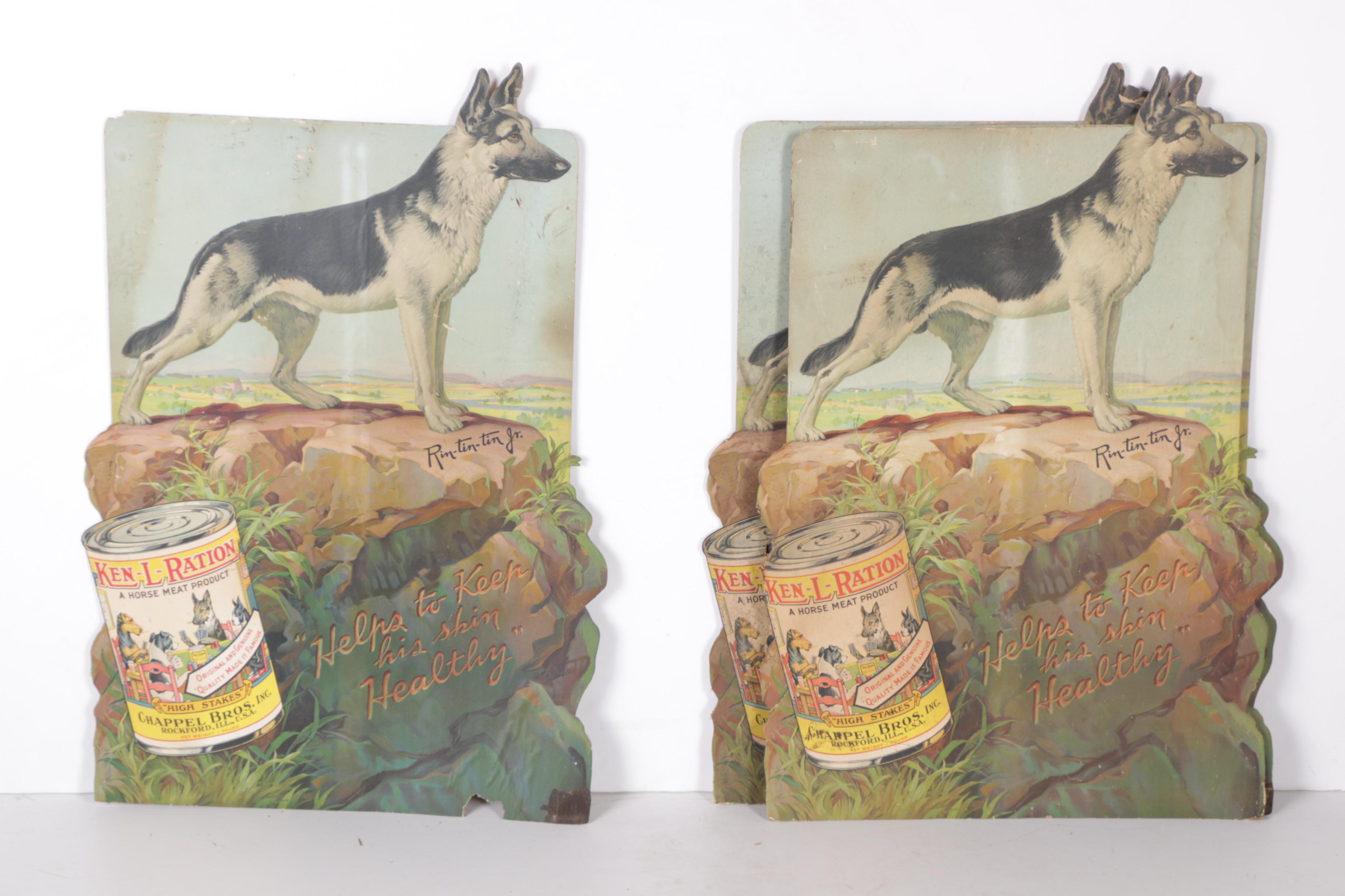 Vintage Ken-L-Ration Dog Food Advertisement Signs Featuring Rin-Tin-Tin Jr.