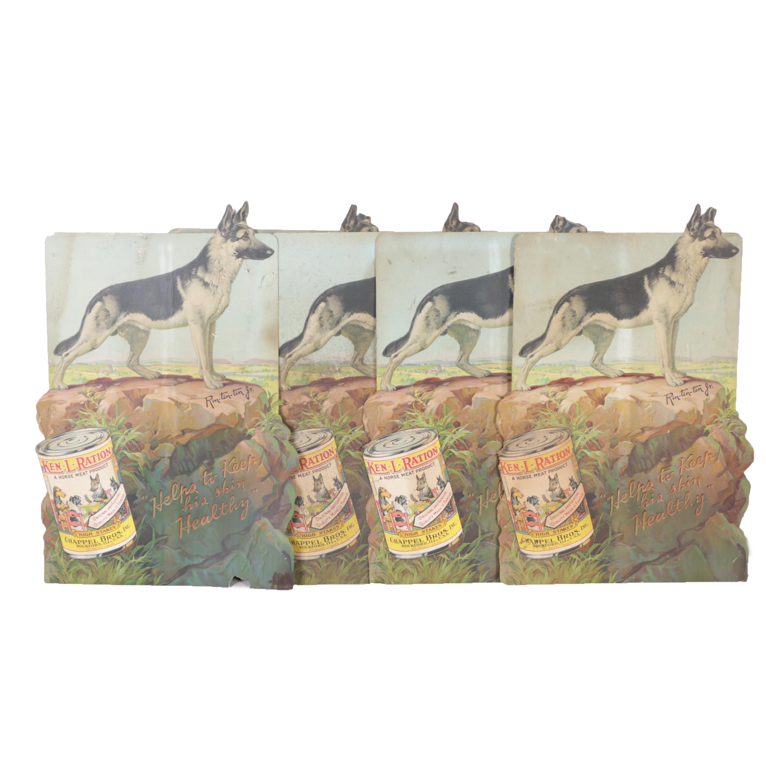 Vintage Ken-L-Ration Dog Food Advertisement Signs Featuring Rin-Tin-Tin Jr.