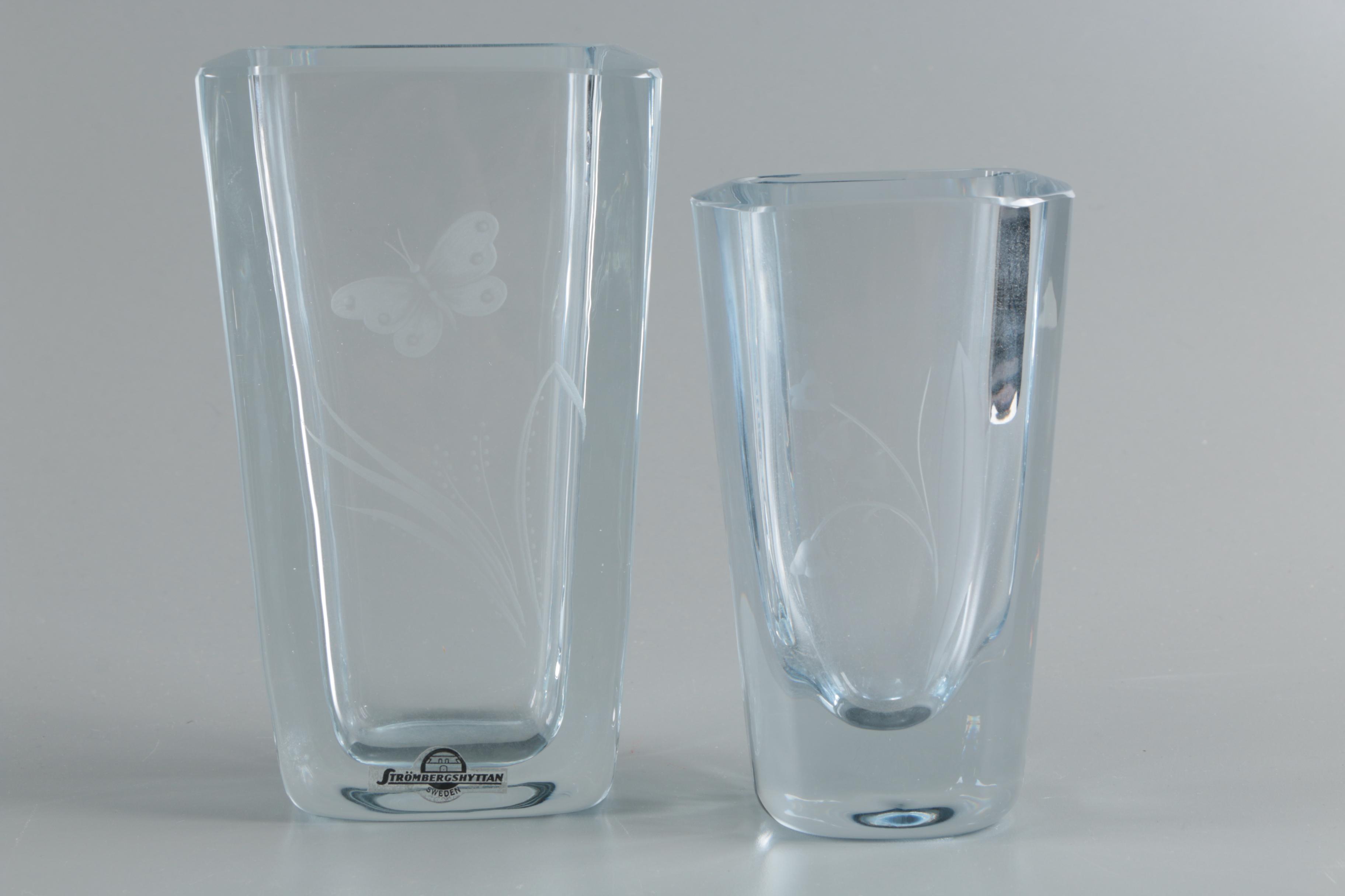 Swedish Crystal and Glass Vases With Etched Floral Motifs