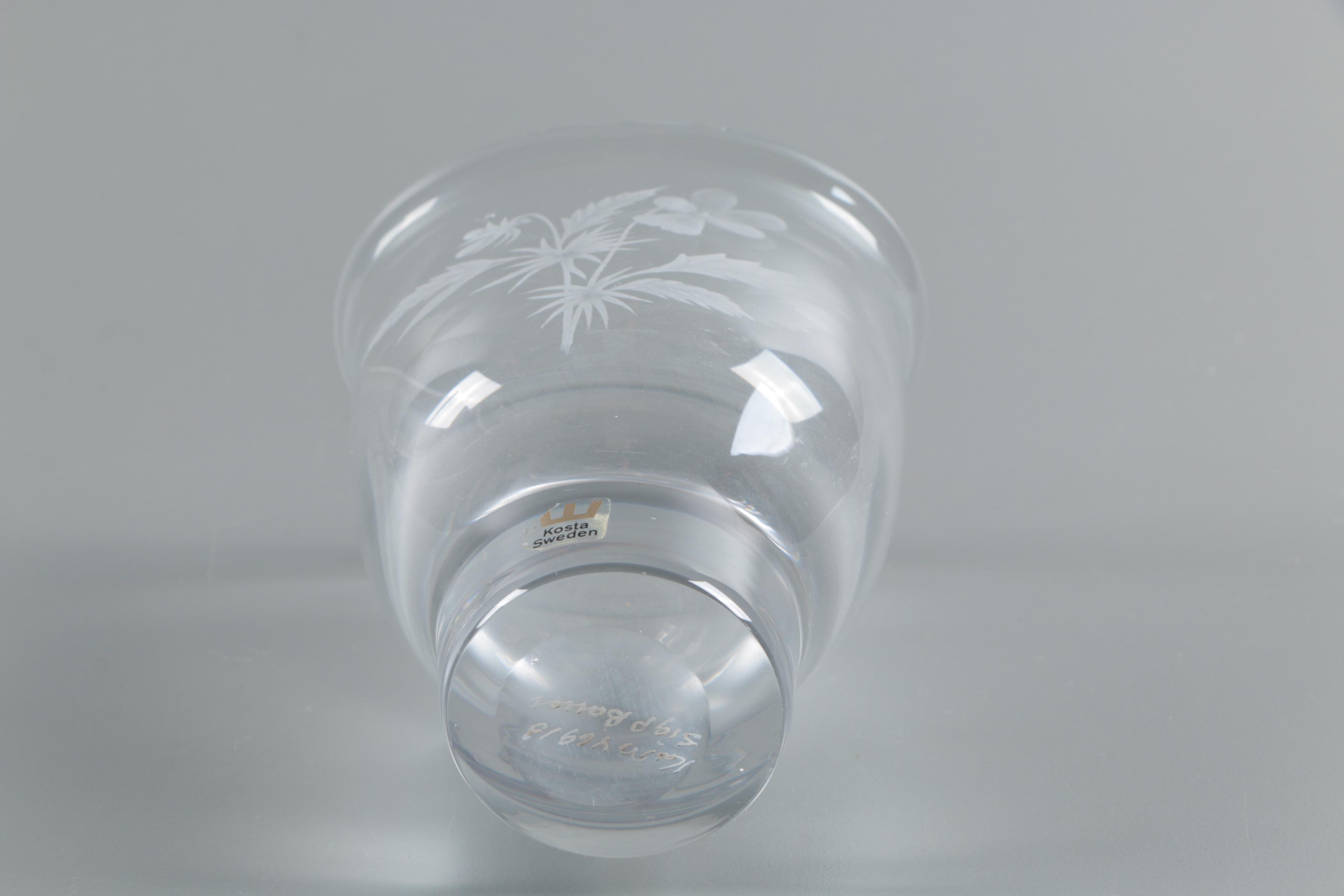 Swedish Crystal and Glass Vases With Etched Floral Motifs