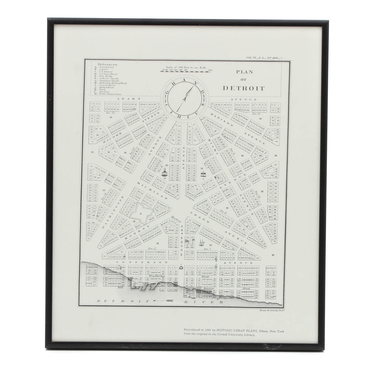 Vintage 1969 Framed Map of Detriot