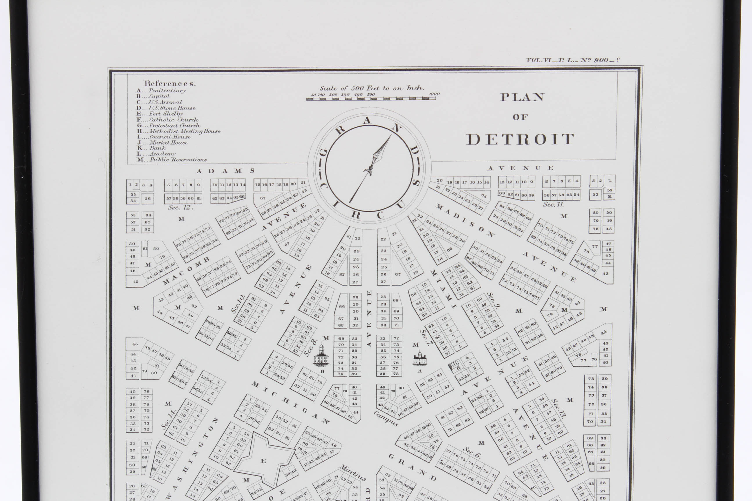 Vintage 1969 Framed Map of Detriot