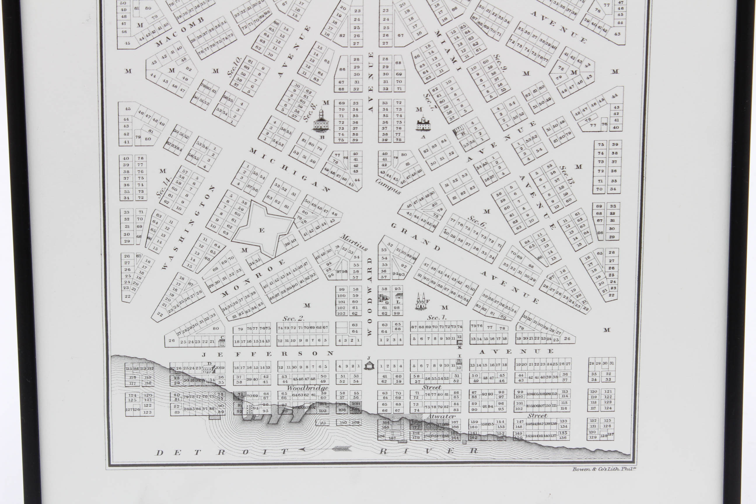 Vintage 1969 Framed Map of Detriot