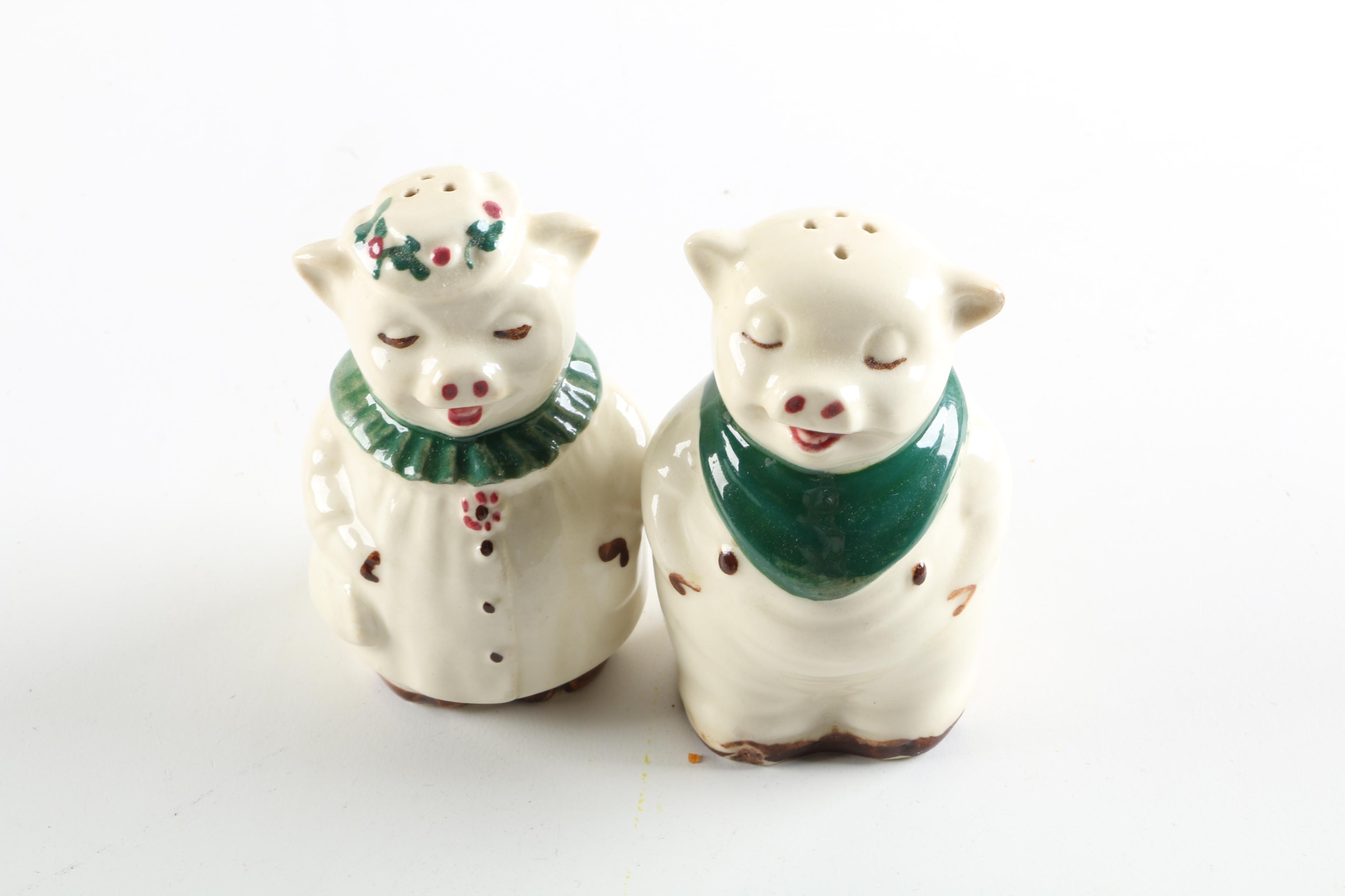 Shawnee Shamrock Smiley Pig Cookie Jar with Shawnee Salt and Pepper Shakers