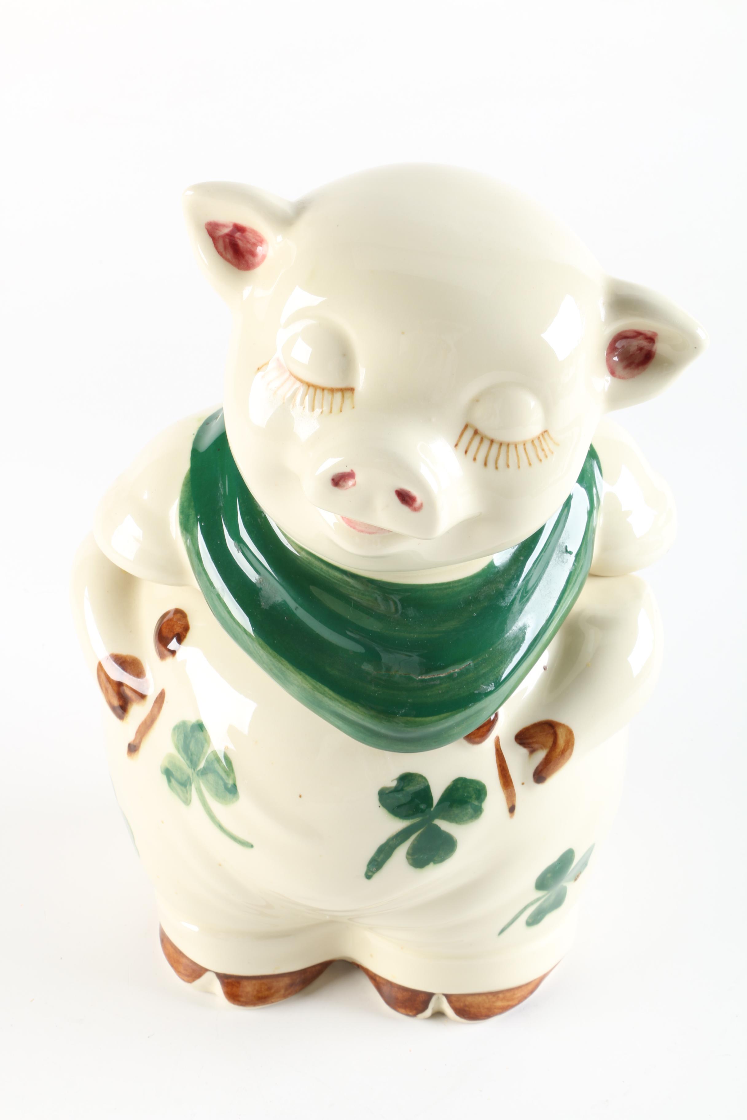 Shawnee Shamrock Smiley Pig Cookie Jar with Shawnee Salt and Pepper Shakers