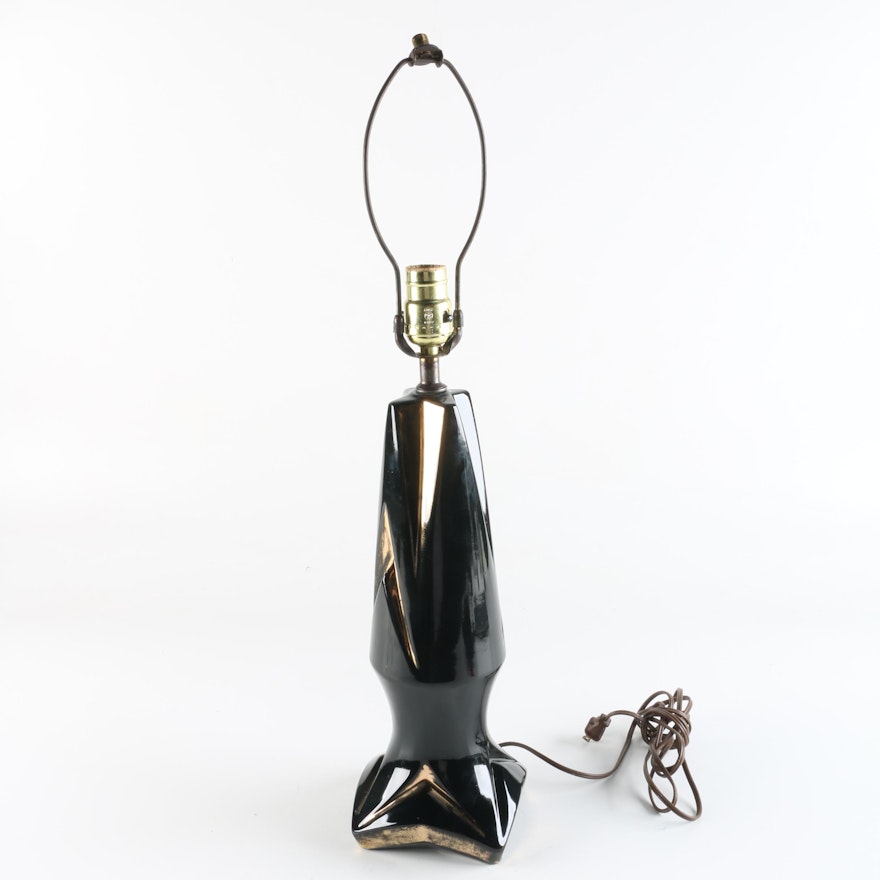 Vintage Mid Century Black and Gold Tone Ceramic Lamp