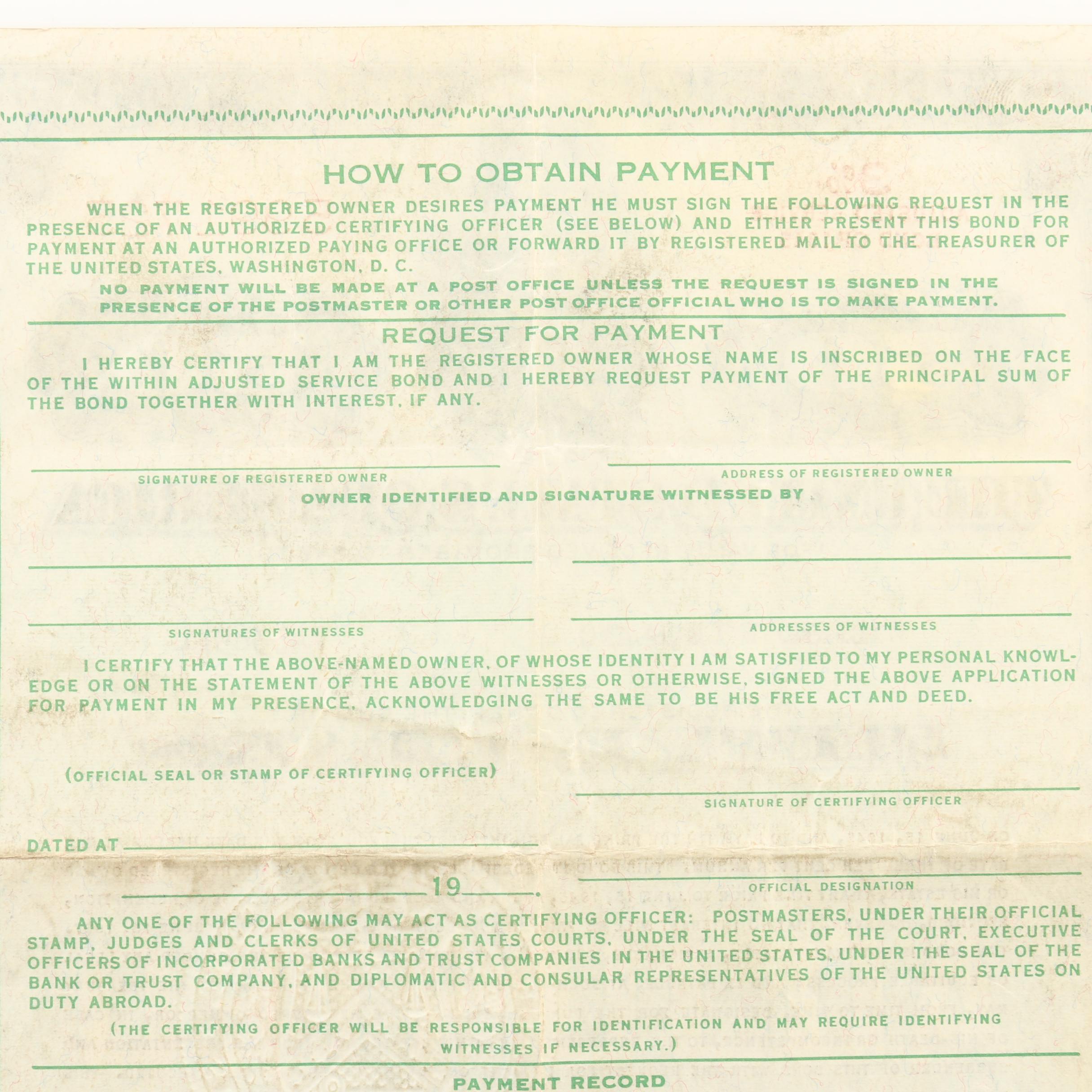 $50 3% Adjusted Service Bond from 1945