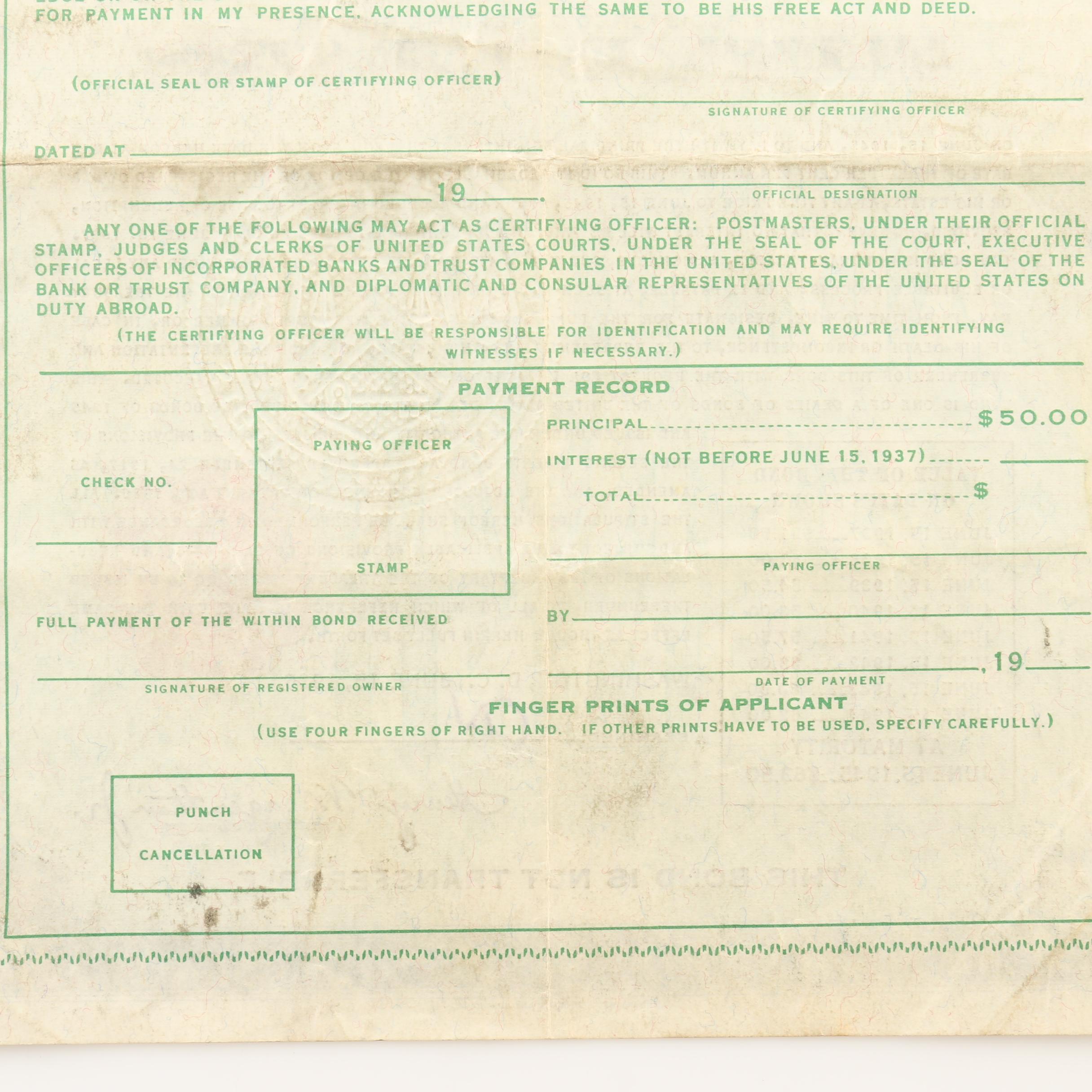 $50 3% Adjusted Service Bond from 1945