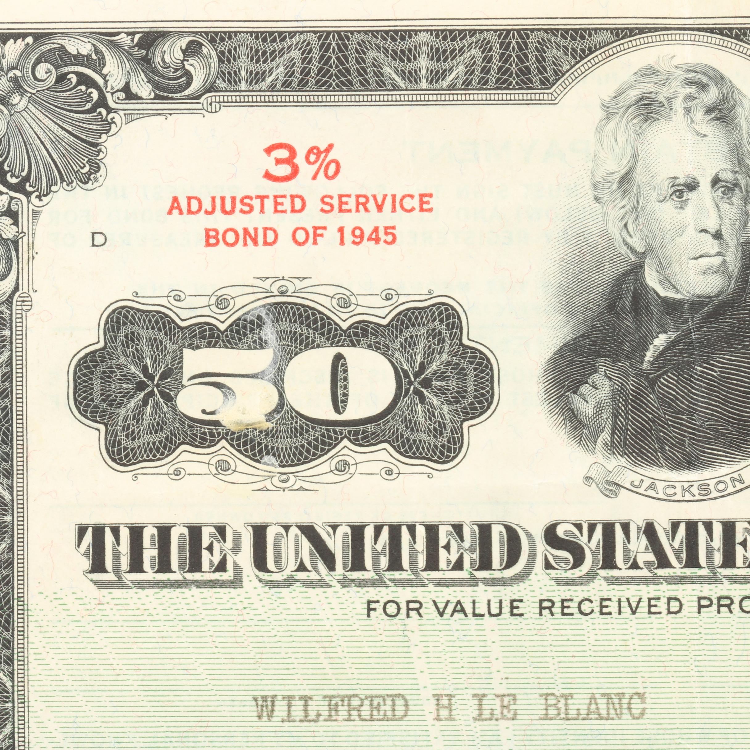 $50 3% Adjusted Service Bond from 1945