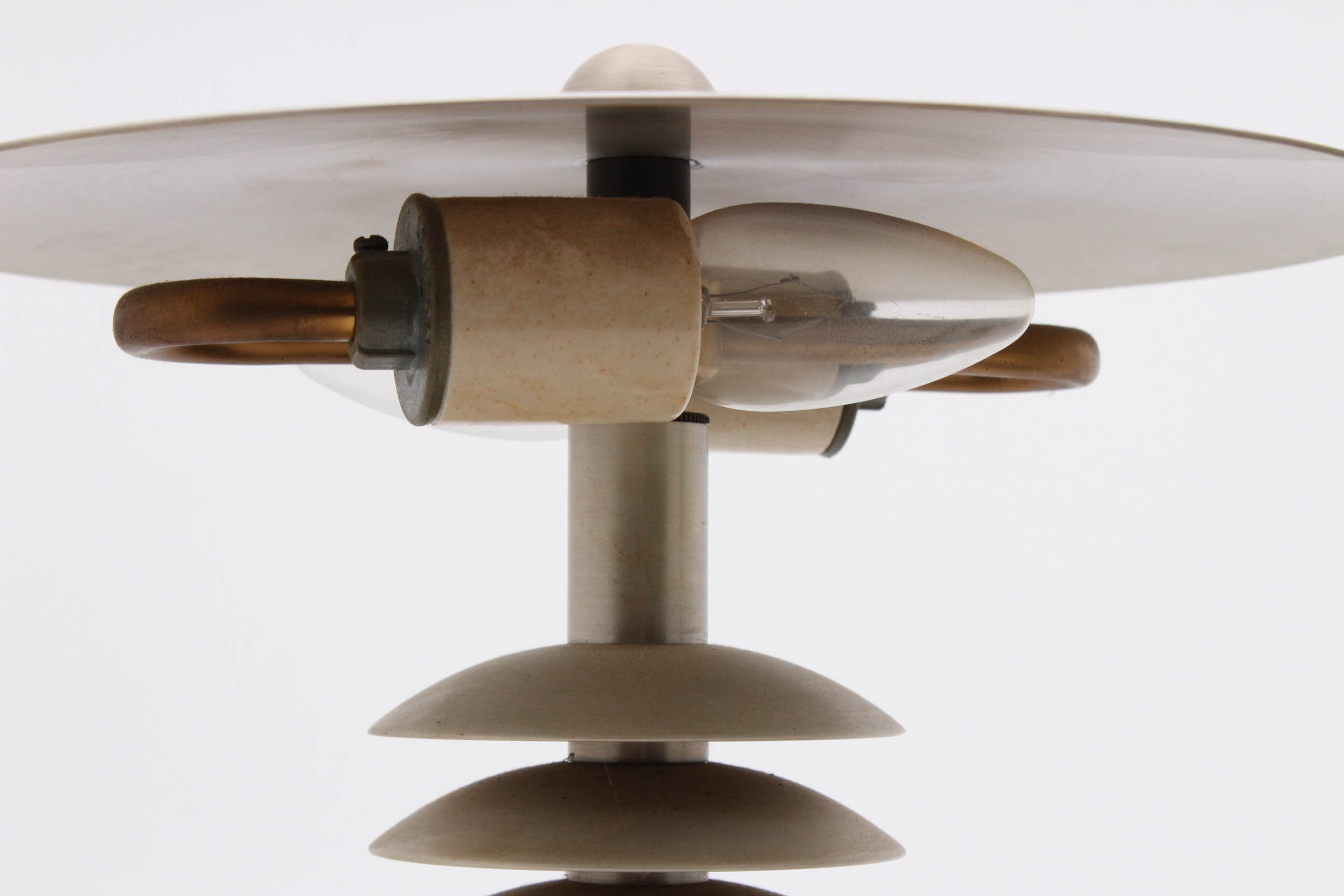 Two Modernica Mid Century Modern Brushed Metal Table Lamps