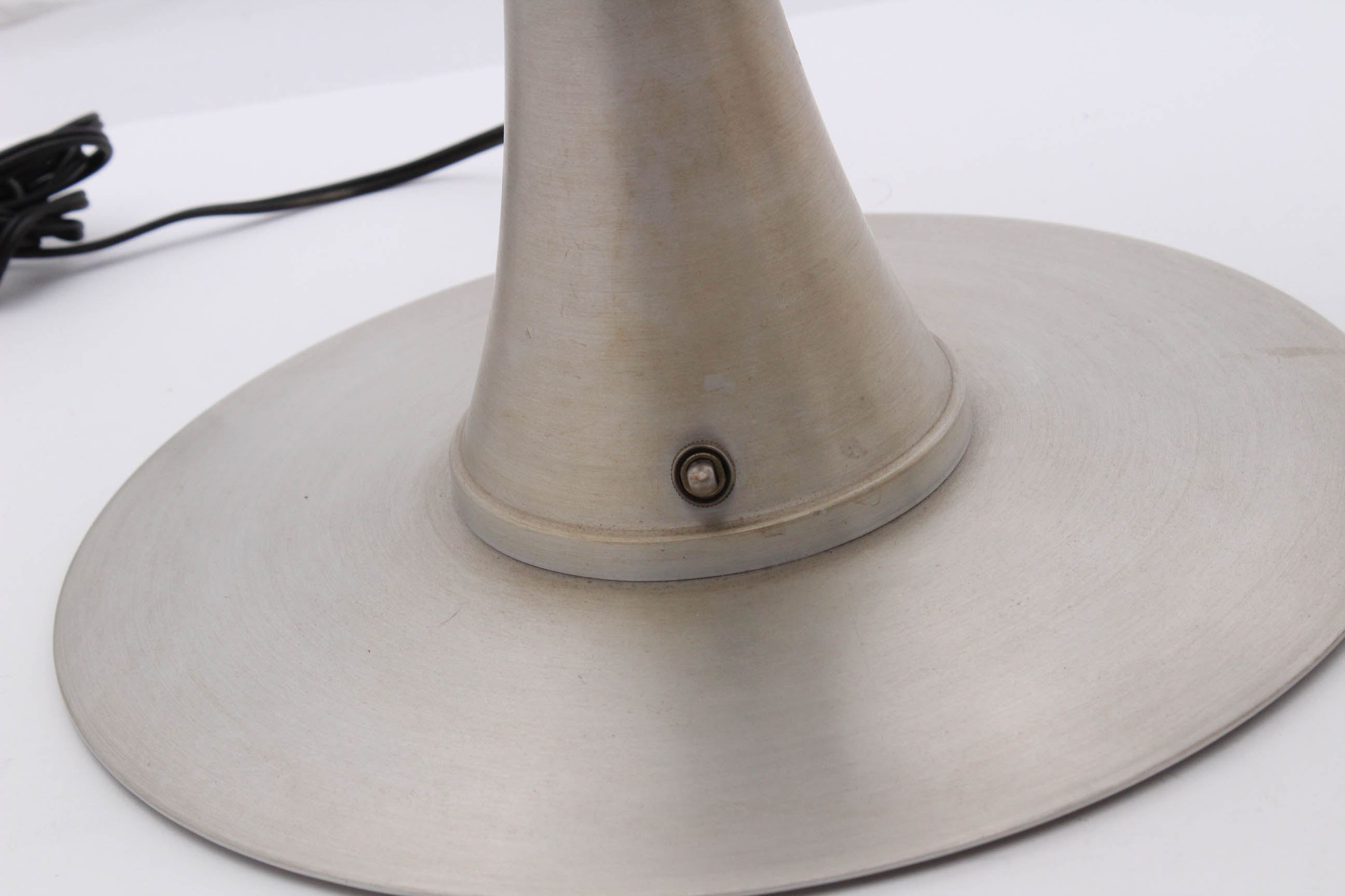 Two Modernica Mid Century Modern Brushed Metal Table Lamps