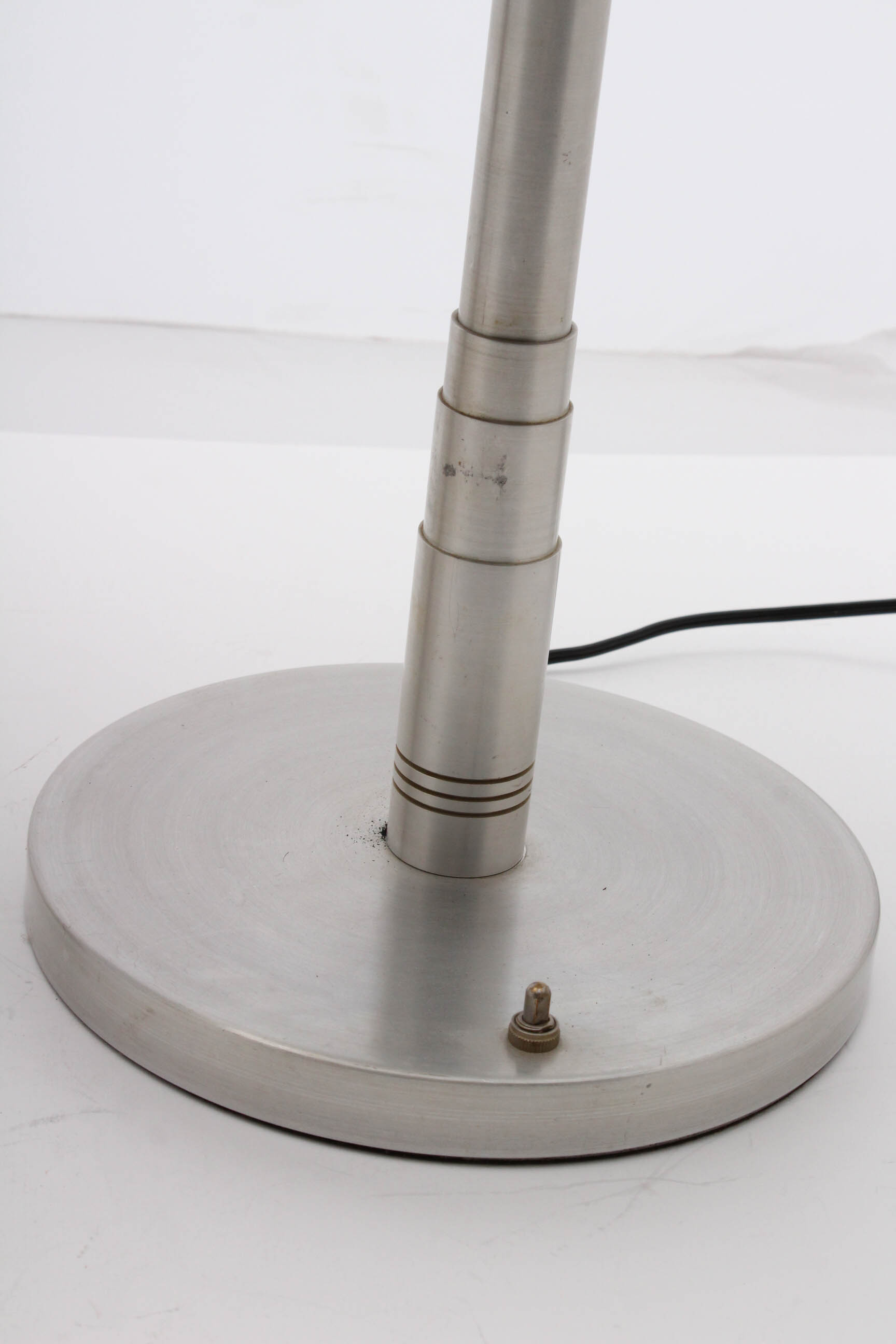 Two Modernica Mid Century Modern Brushed Metal Table Lamps