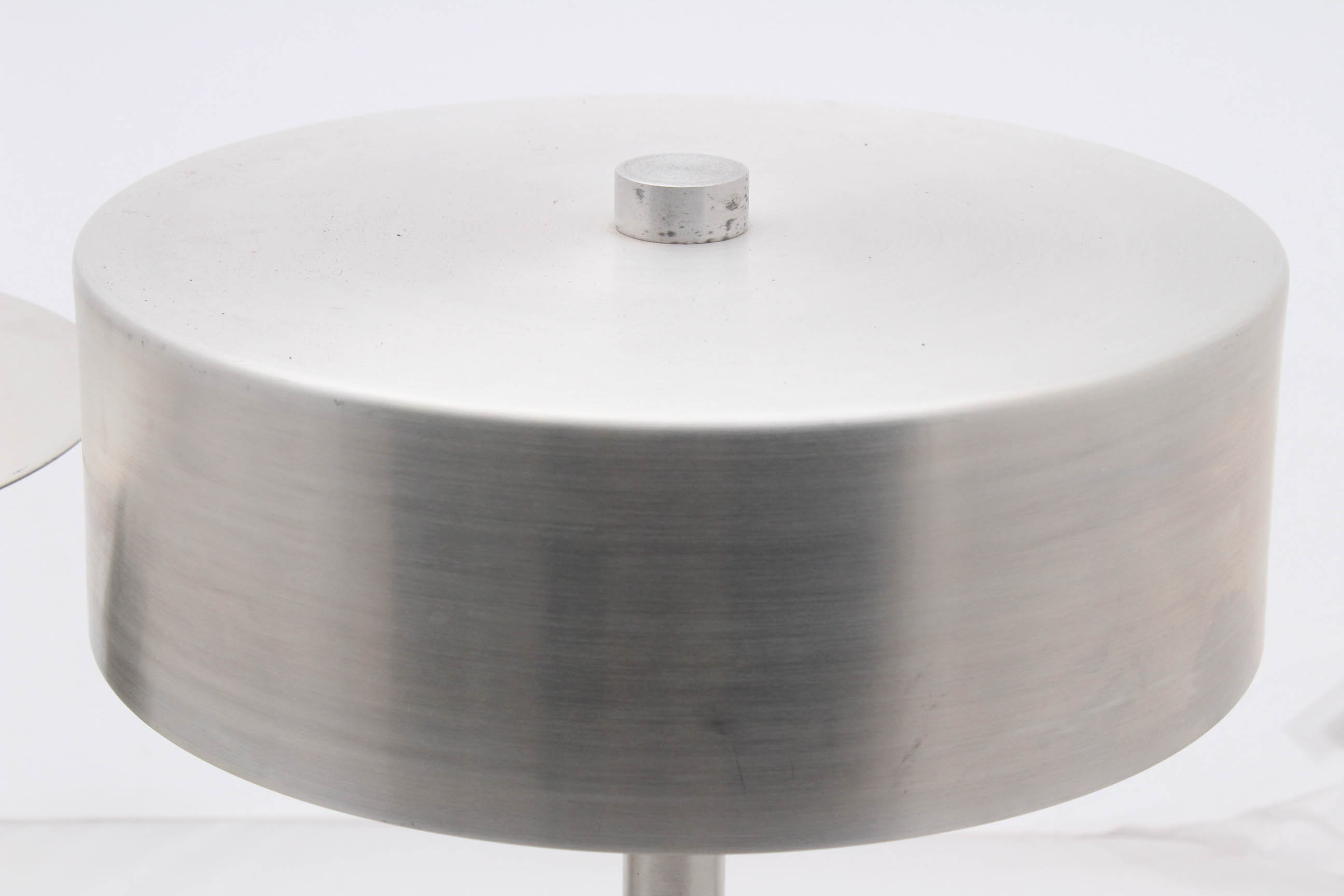 Two Modernica Mid Century Modern Brushed Metal Table Lamps