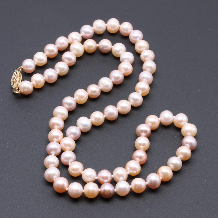 14K Yellow Gold Cultured Pearl Single Strand Necklace