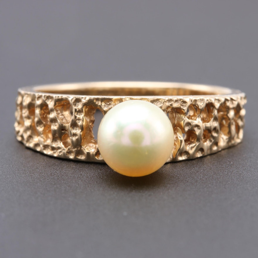 14K Yellow Gold Cultured Pearl Solitaire Ring