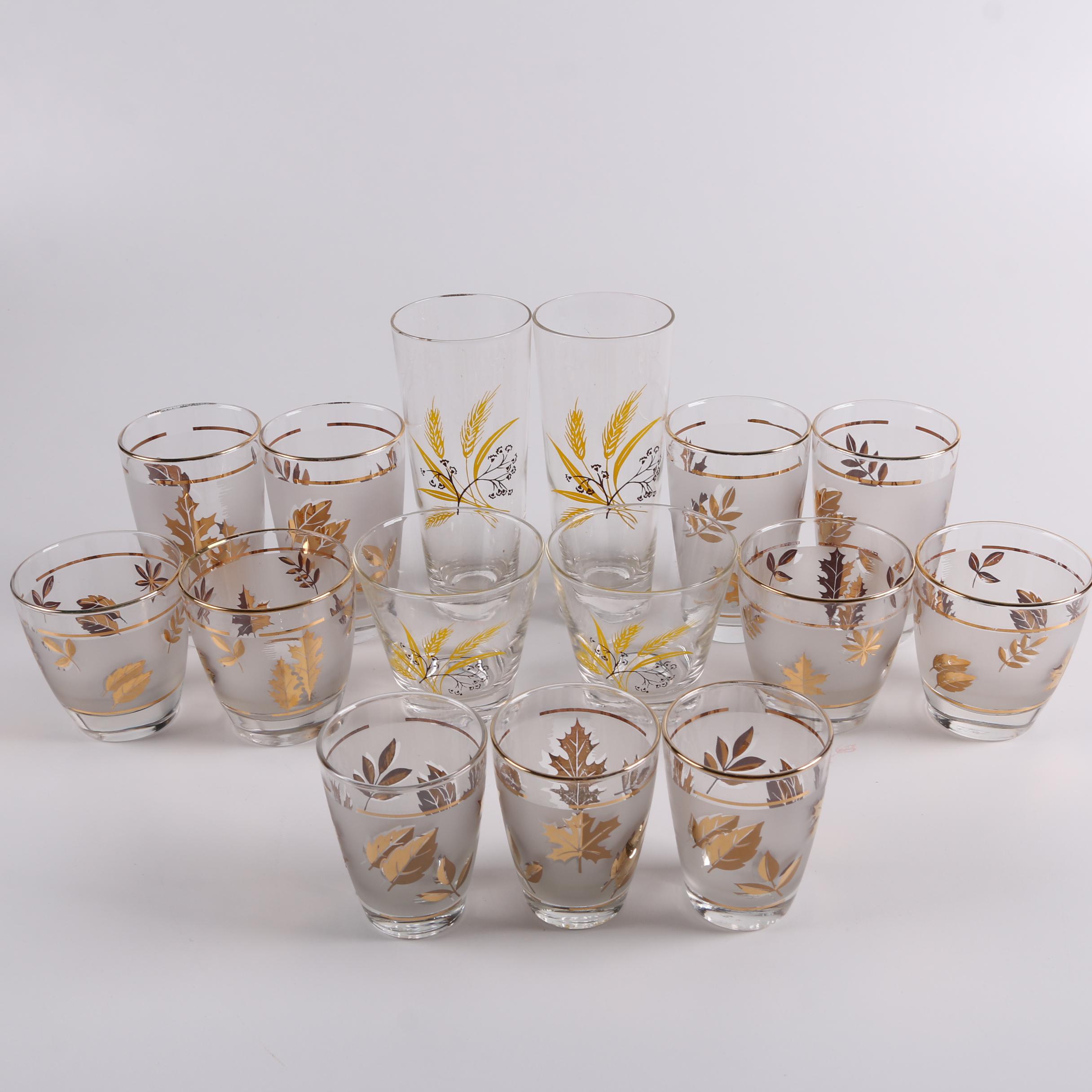 Mid Century Modern Glassware Including Libbey "Golden Foliage"