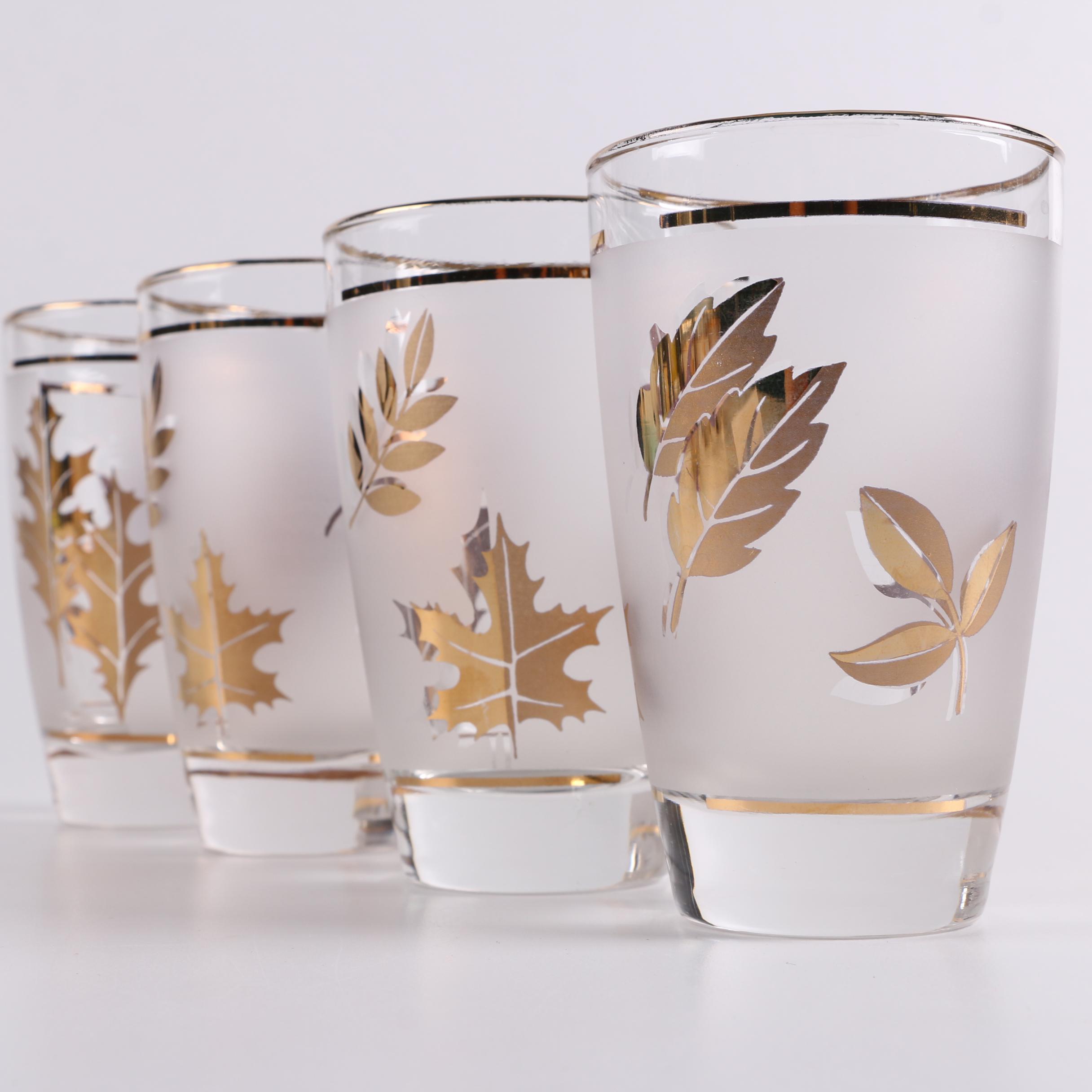 Mid Century Modern Glassware Including Libbey "Golden Foliage"
