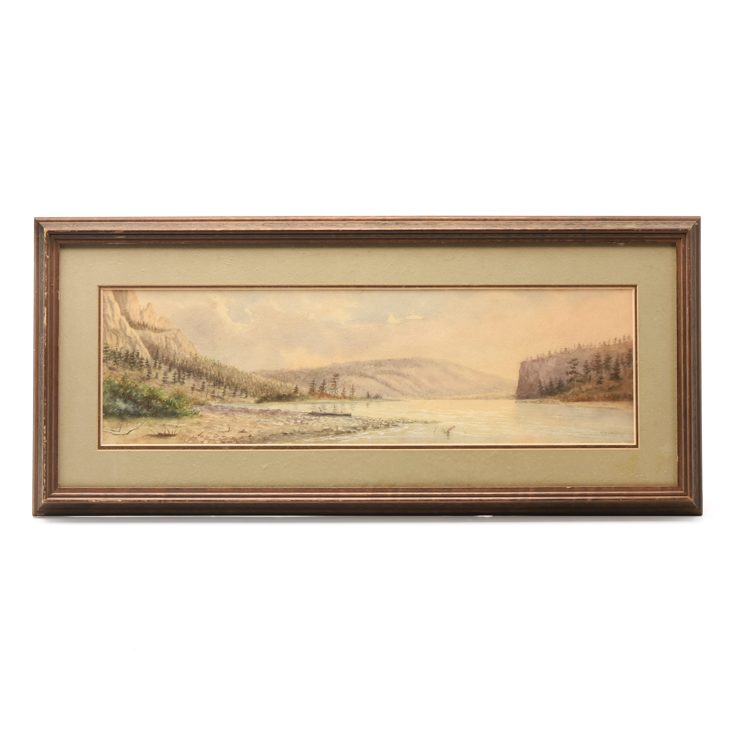 Ralph Earl DeCamp Watercolor Painting on Paper Mountainous River Bank