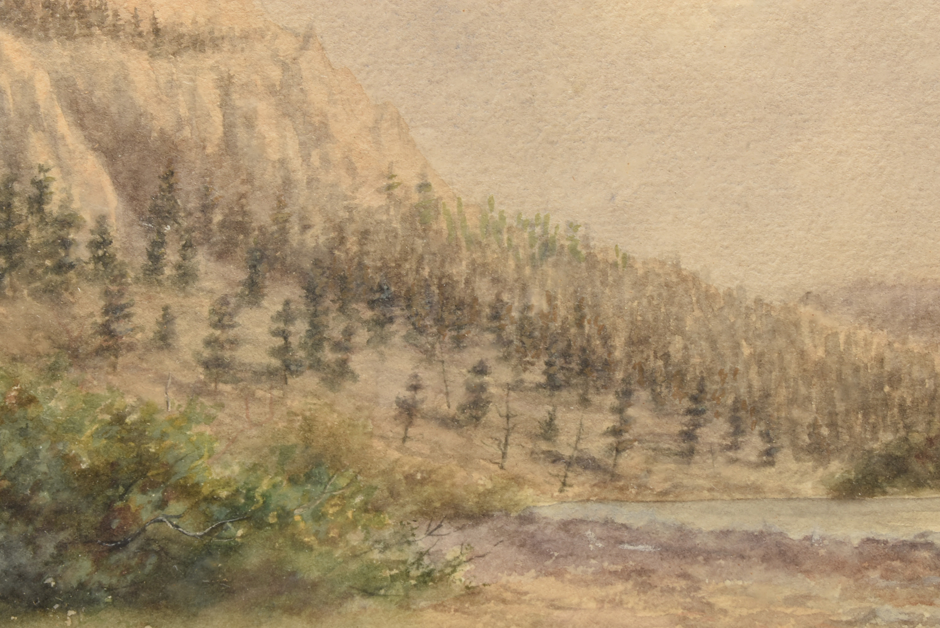 Ralph Earl DeCamp Watercolor Painting on Paper Mountainous River Bank