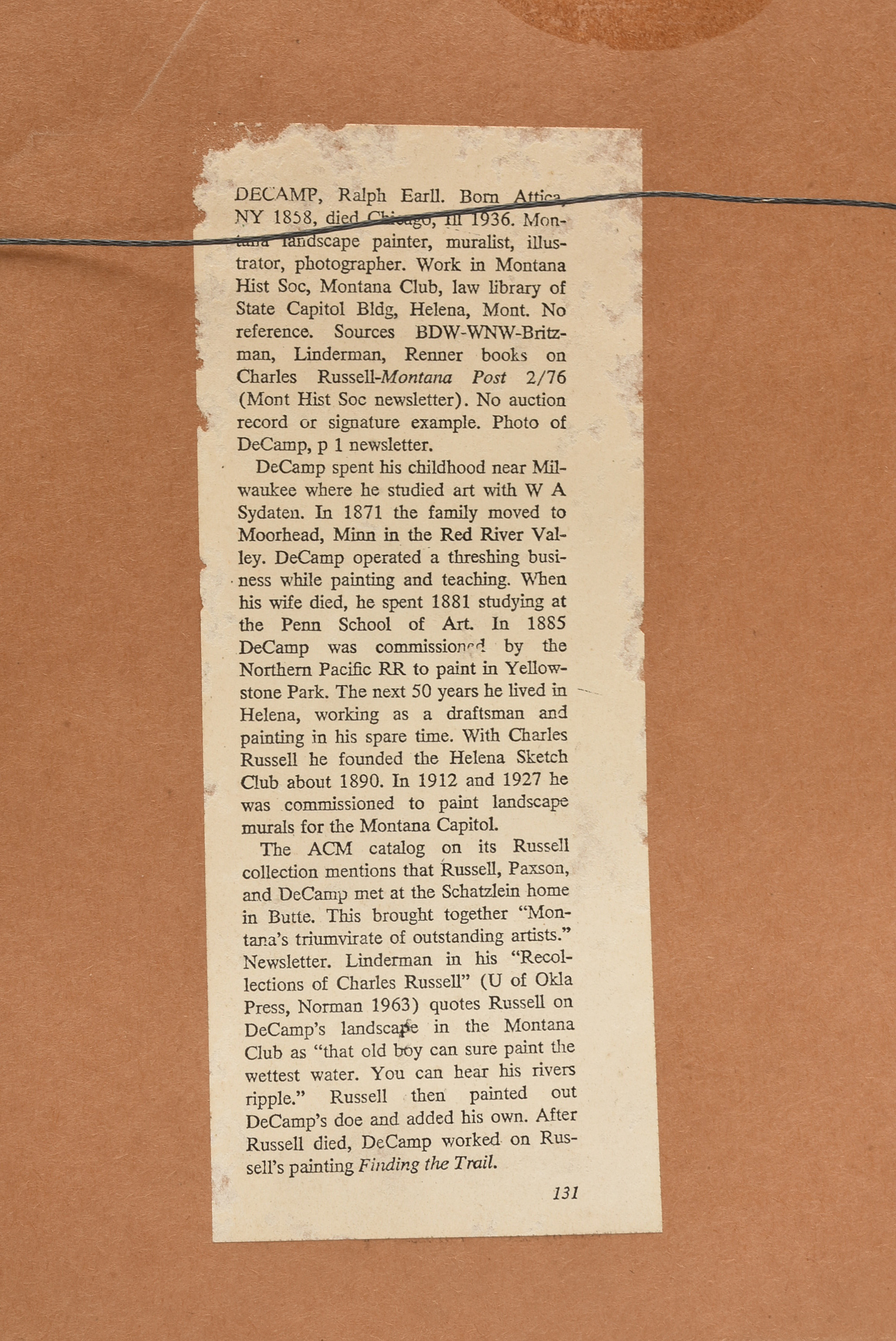 Ralph Earl DeCamp Watercolor Painting on Paper Mountainous River Bank