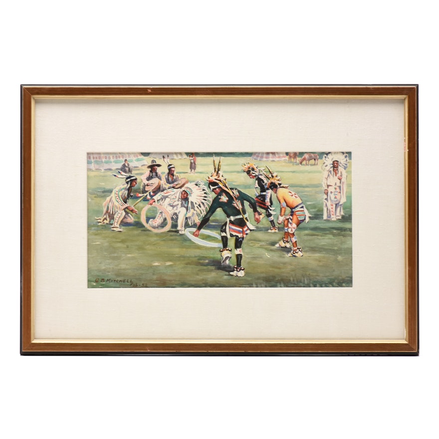 George Bertrand Mitchell 1952 Watercolor Painting on Paper "The Hoope Dance"