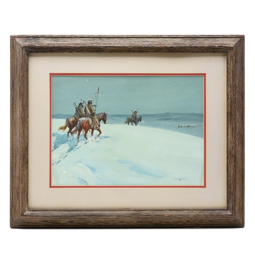 Austin Deuel Watercolor Painting on Paper of a Western Scene