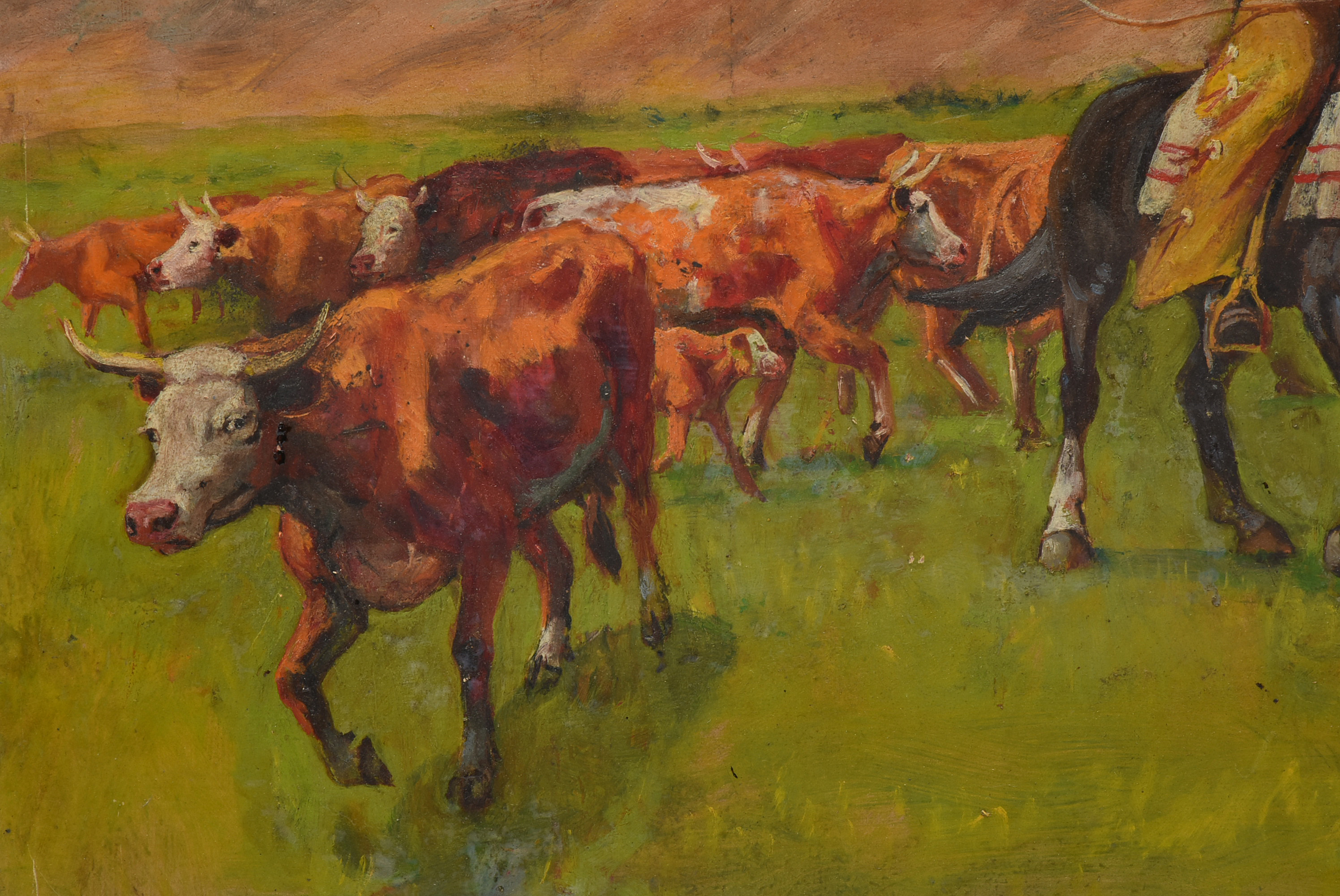 Paul Herzel Oil Painting on Masonite of Lassoing Scene